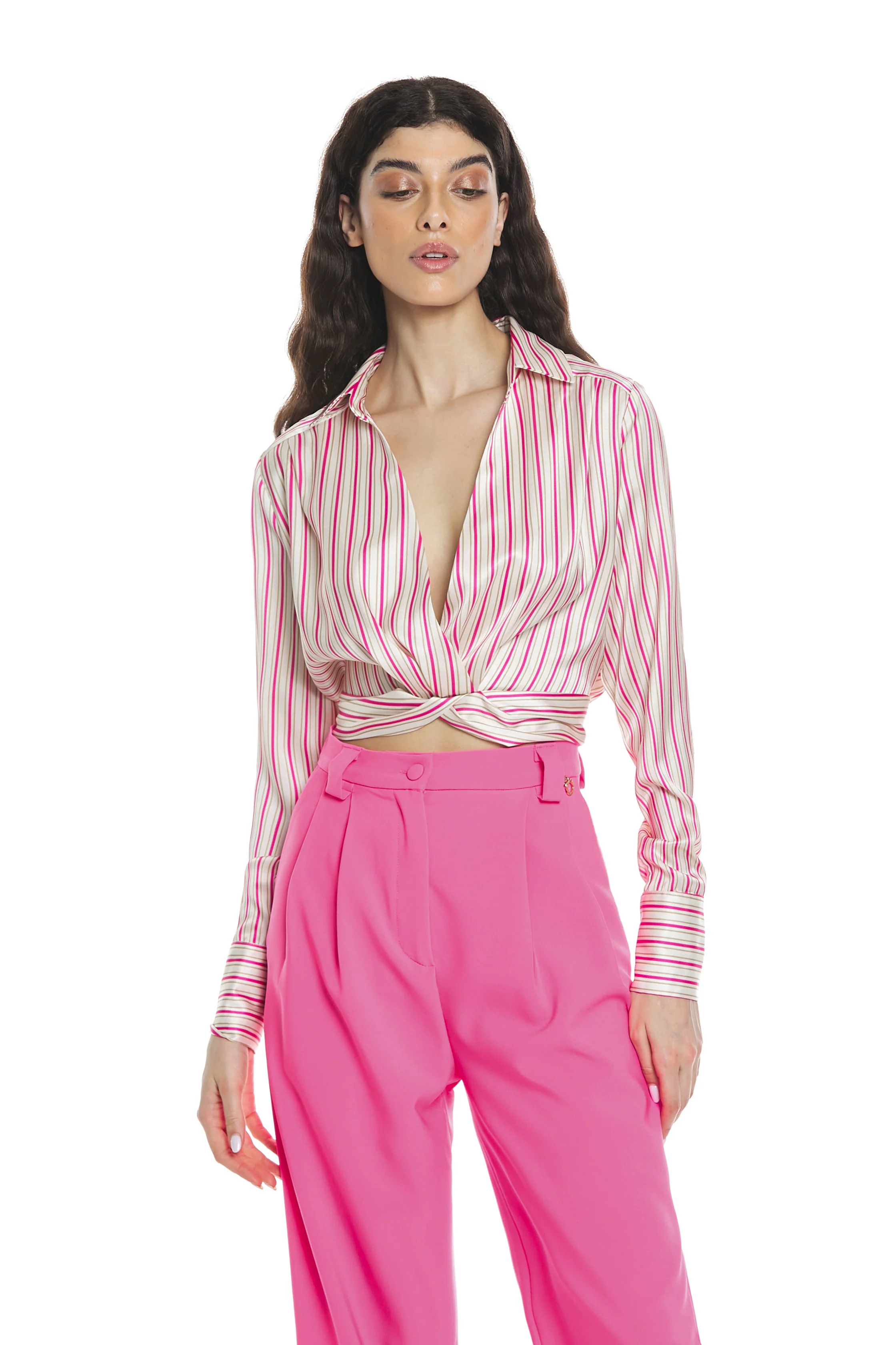Blusa ABLA manica lunga scollo ampio incrocio più elastico più fusciacca righe - Image 2