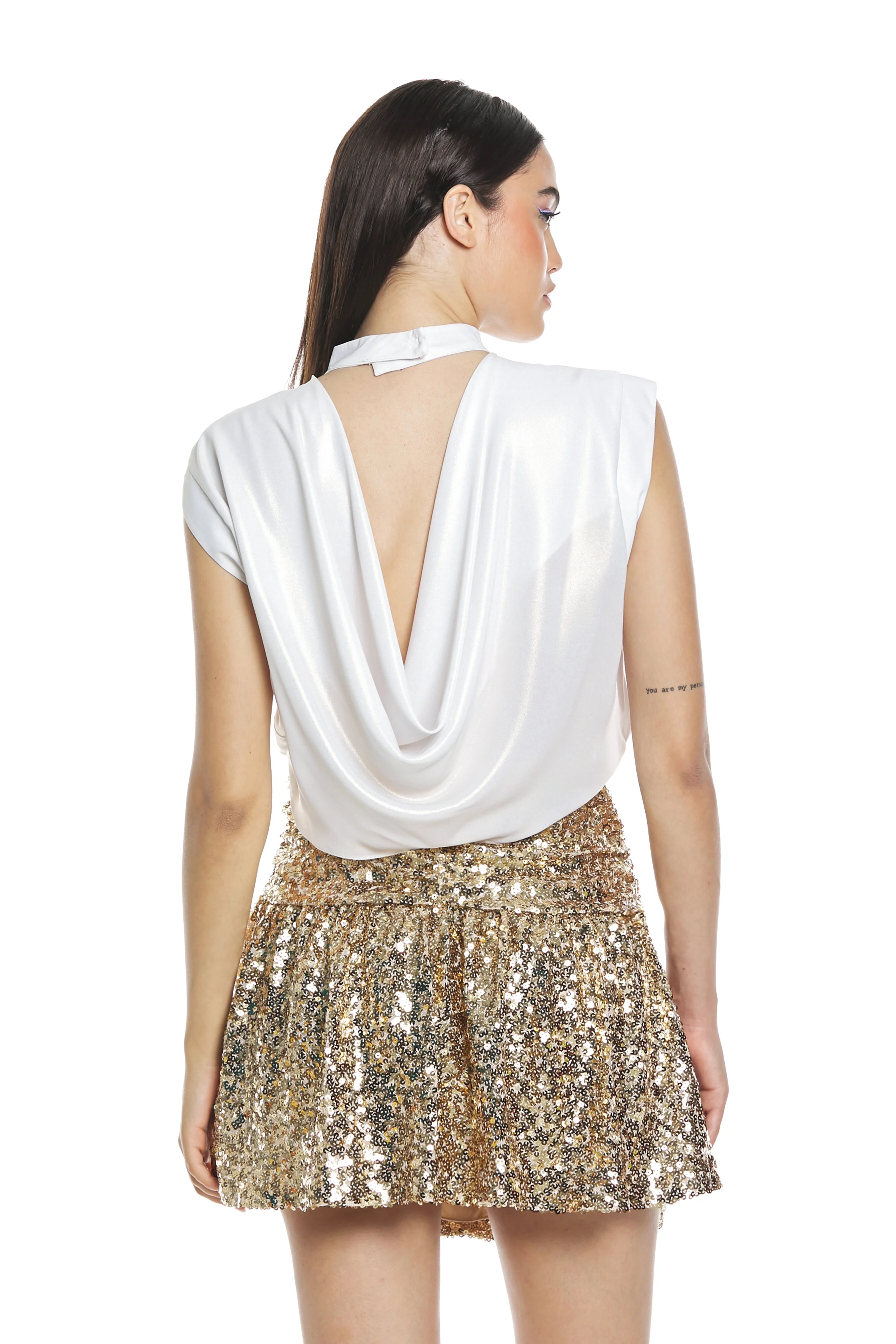 Blusa CORDIERITE mezza manica con plisse' apert.schiena più fiocco georgette placcata - Image 4