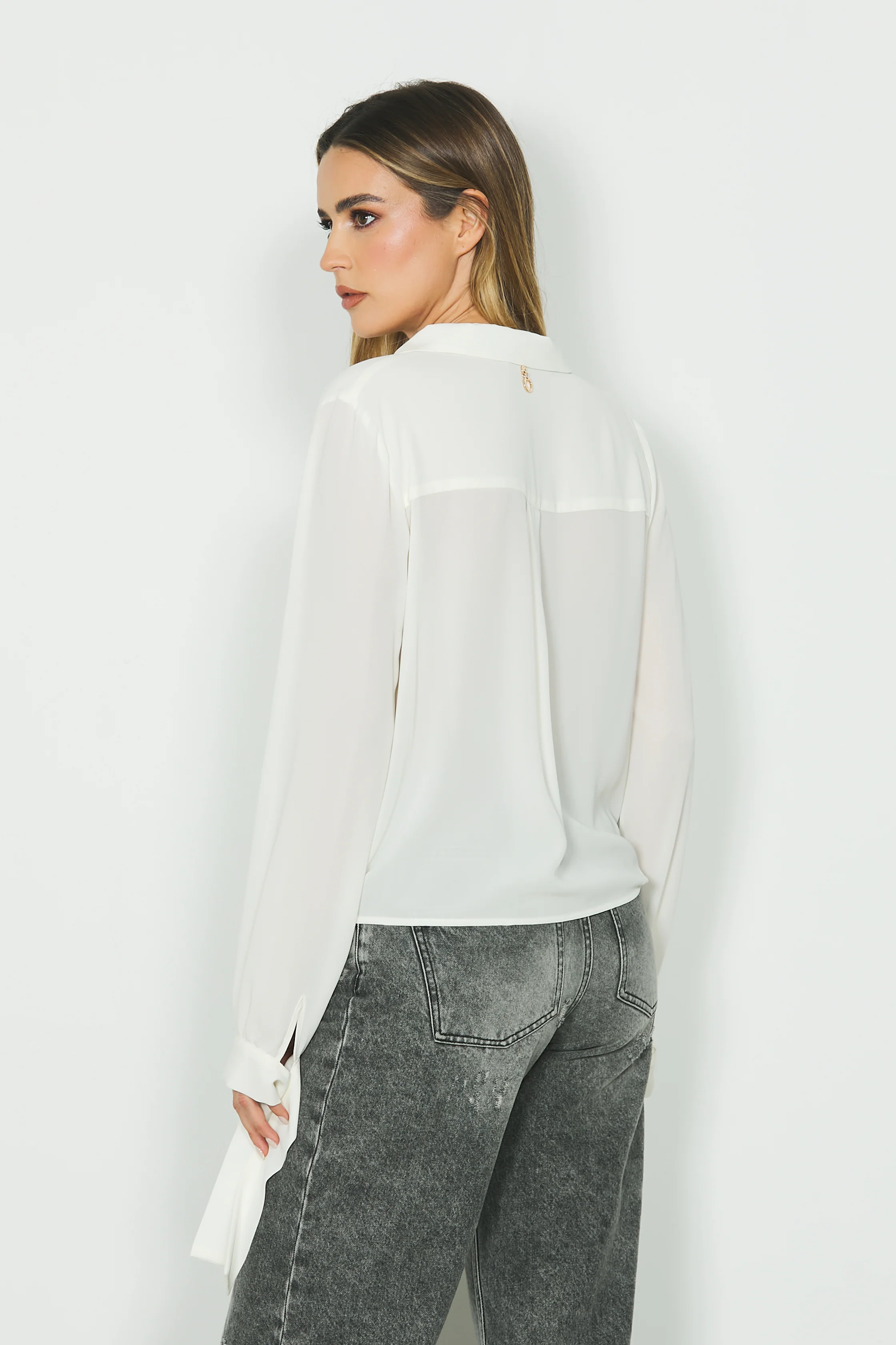 Blusa CRISTEL manica lunga con fusciacca scollo incrocio - Image 3