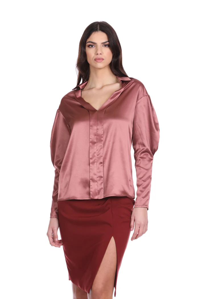 Blusa CRUSETTYN manica lunga con pinces più finta abbotonatura - Image 4