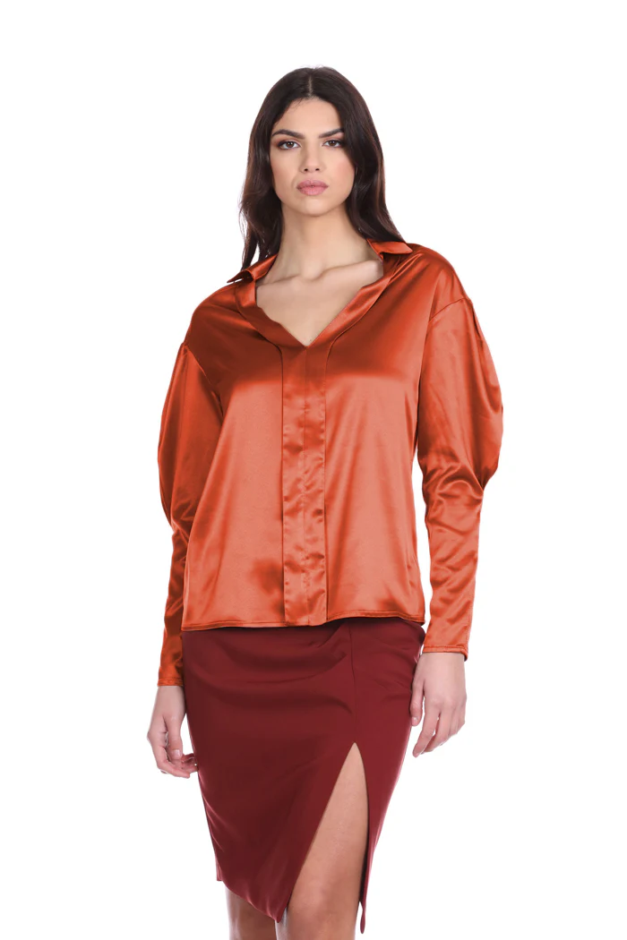 Blusa CRUSETTYN manica lunga con pinces più finta abbotonatura - Image 5