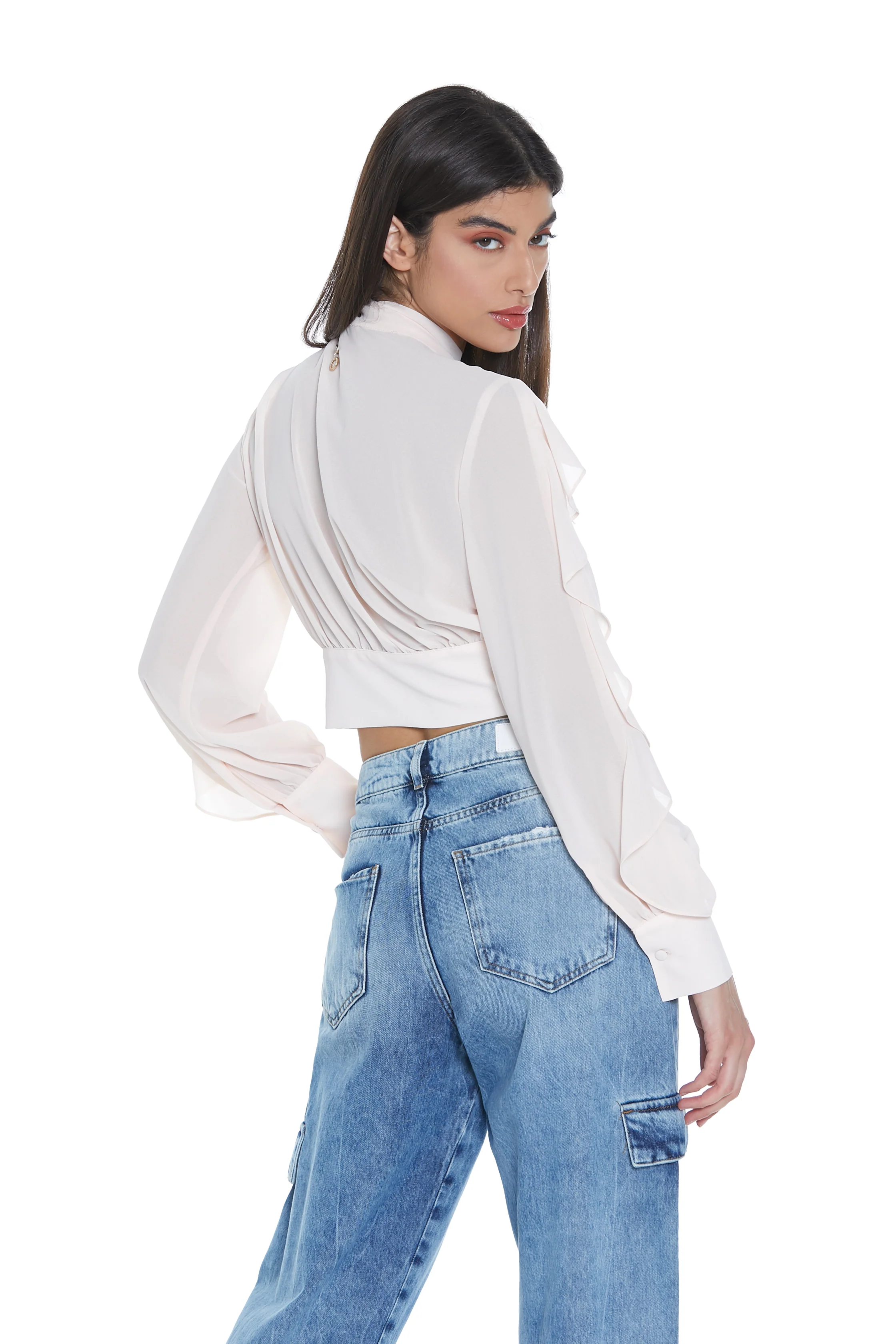Blusa MISA corta manica lunga con rouches scollo con apertura più fusciacca - Image 4