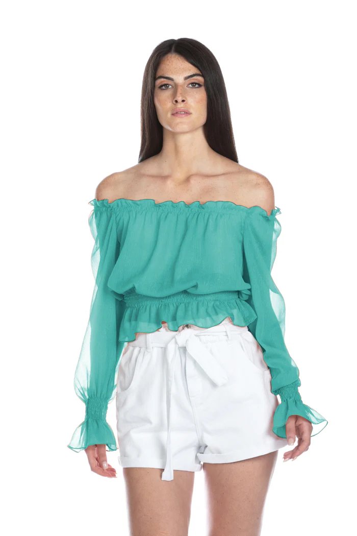 Blusa MONSERRATE_BIS corta manica lunga con punto smok più arricci con lurex - Image 2
