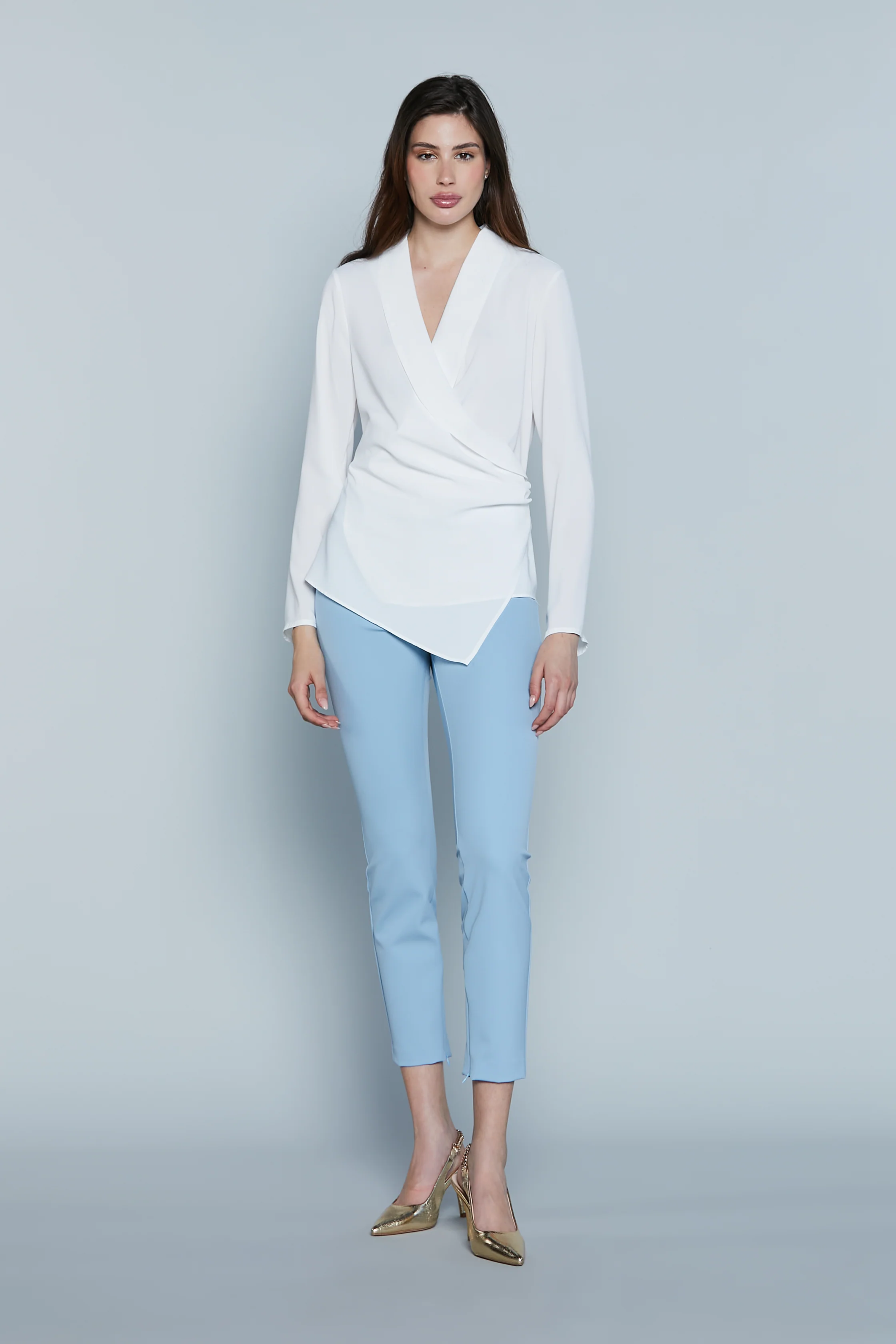 Blusa RIVAS M/L Sc.Incrocio con Pieghe più Bottone più Elastico Vita Asimmetrica - Image 4