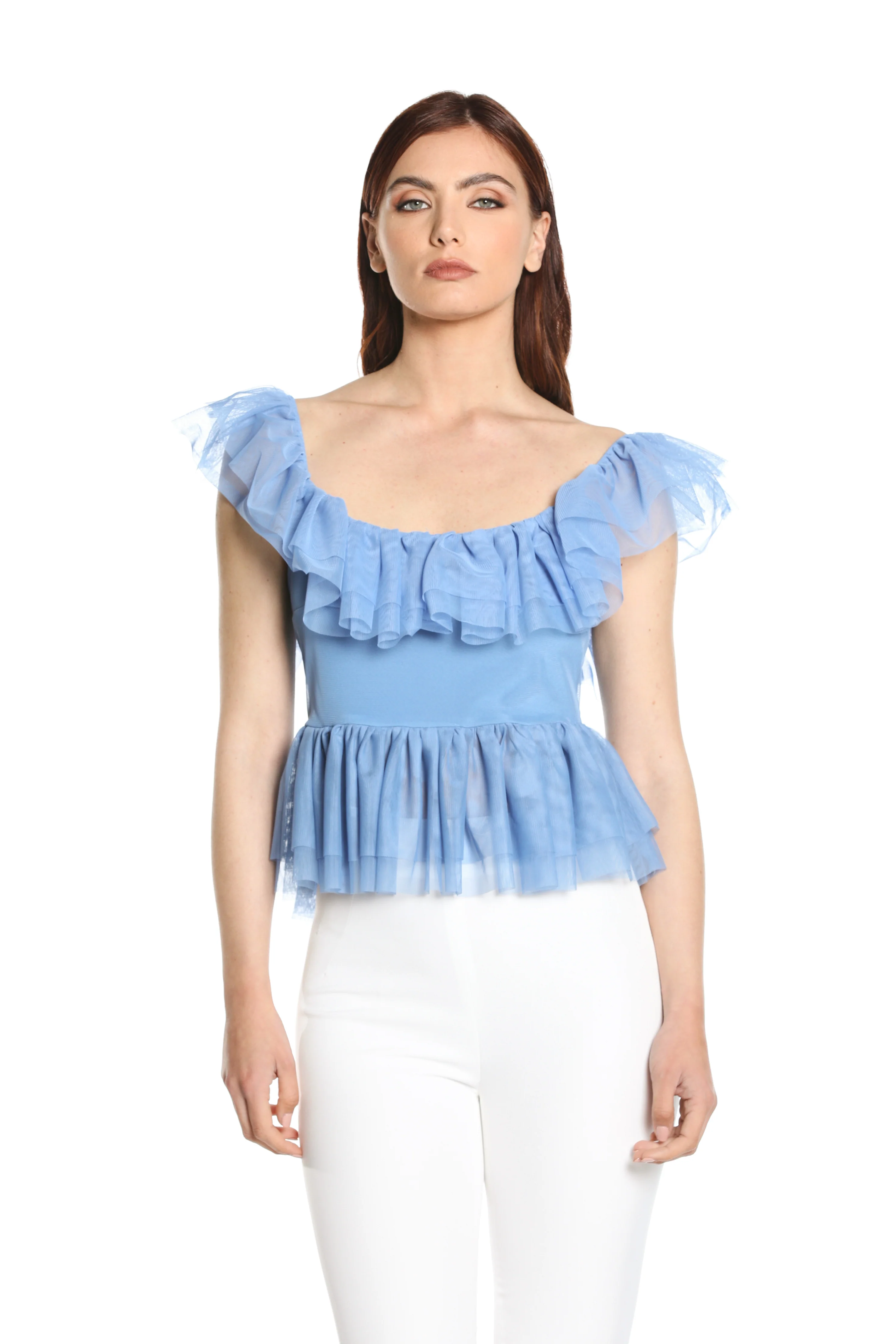 Top ROSE corta mezza manica ruches con balze tulle - Image 2
