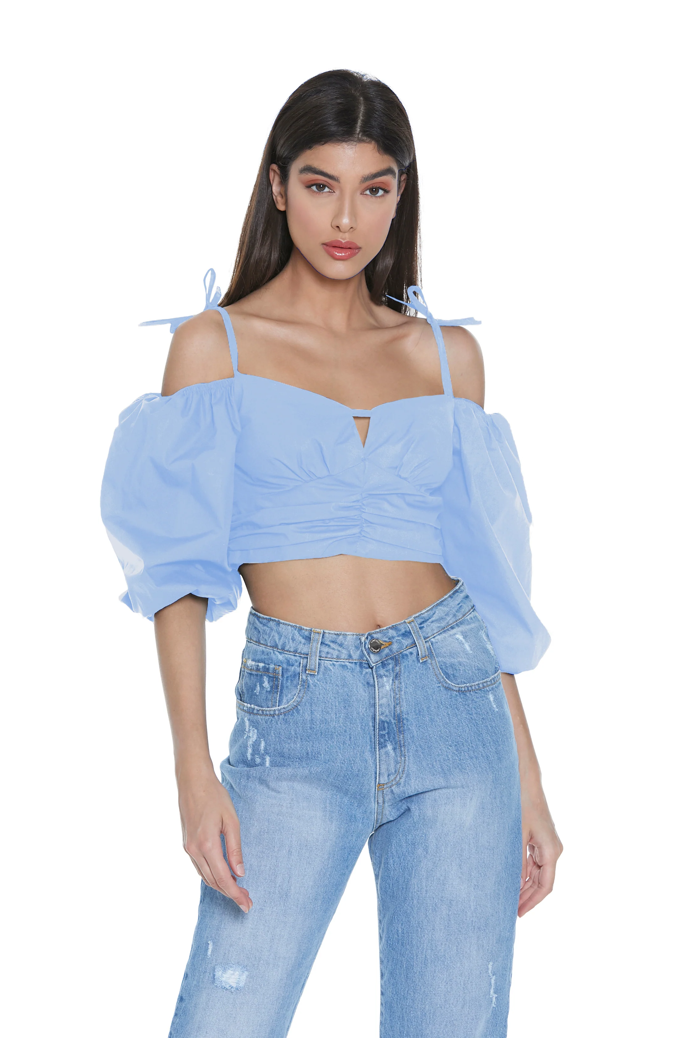 Blusa TAMAMI corta manica a 3/4 palloncino scollo cuore con spalline più arricci - Image 8