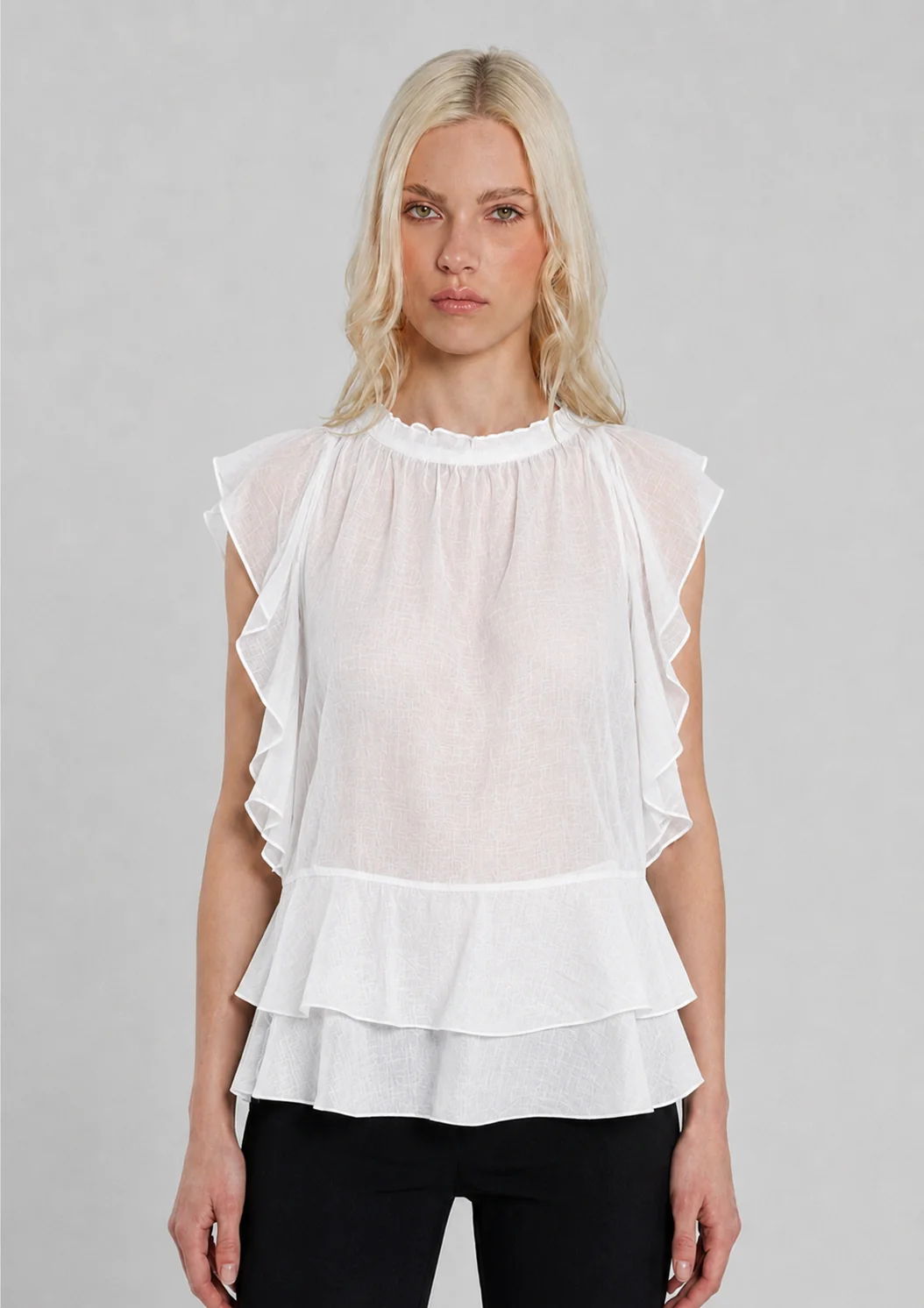 Blusa TERENZIO senza maniche gale mussola - Image 3