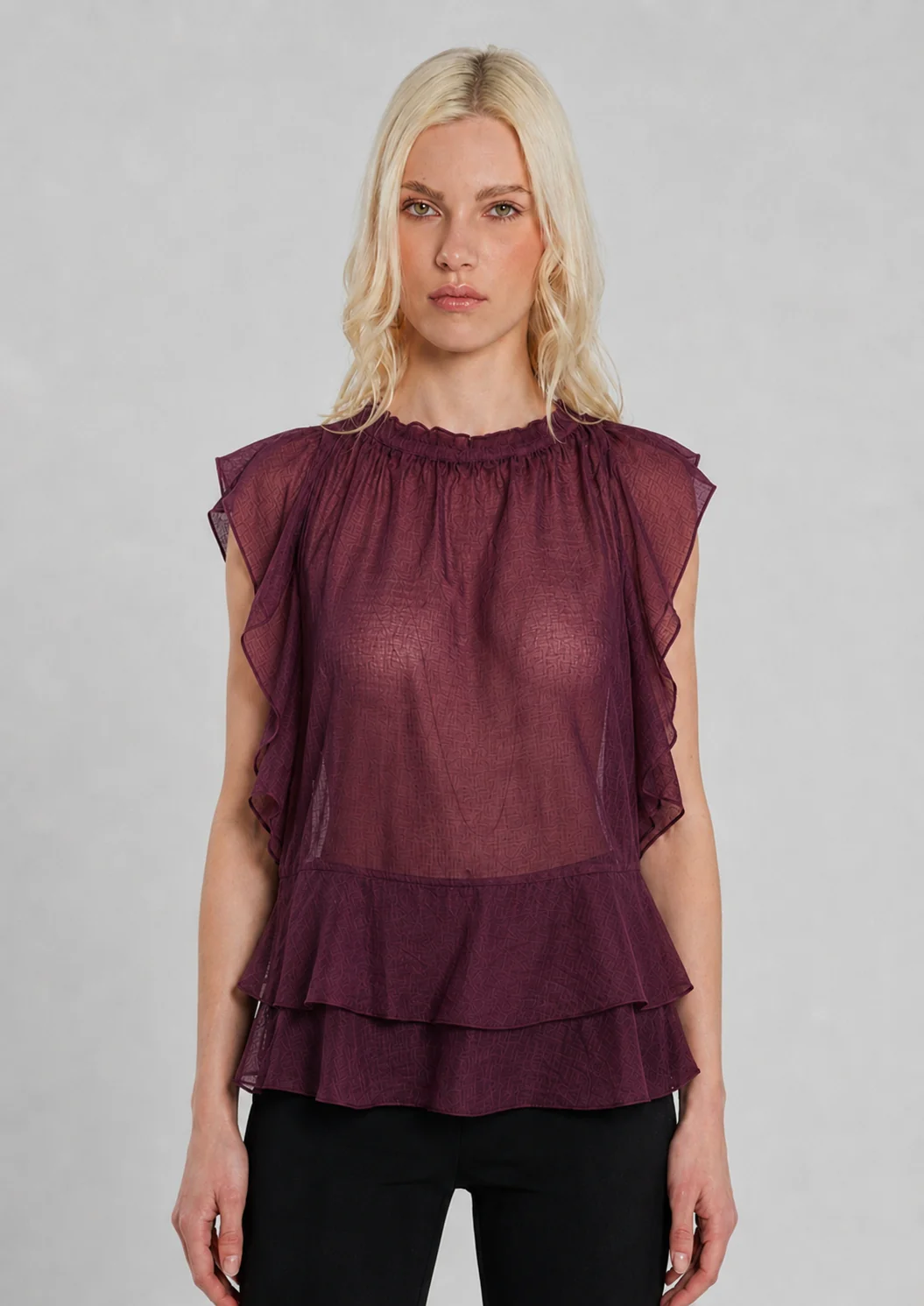 Blusa TERENZIO senza maniche gale mussola - Image 4