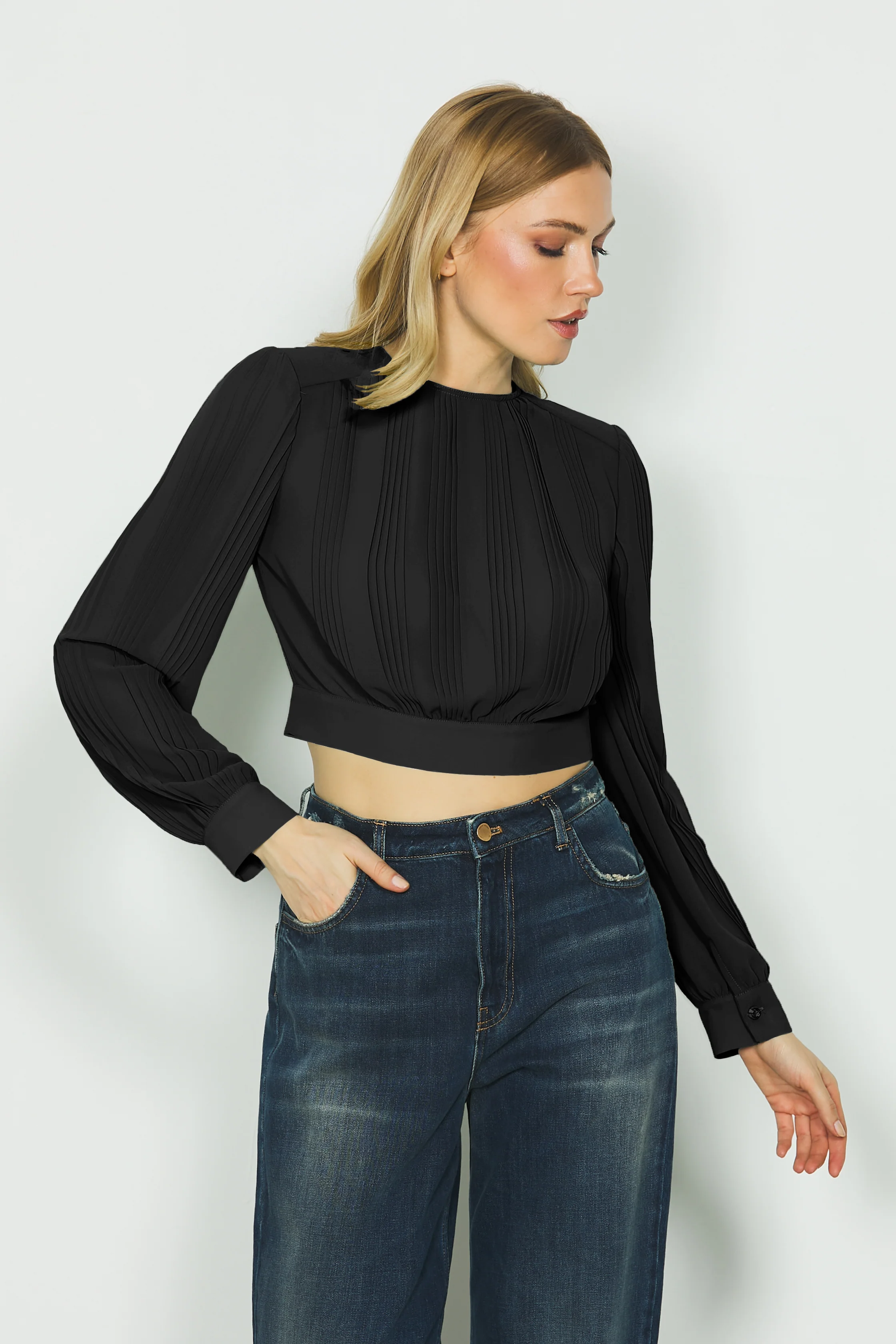 Blusa VERONICA corta manica lunga plisse' con goccia più fusciacca schiena - Image 6