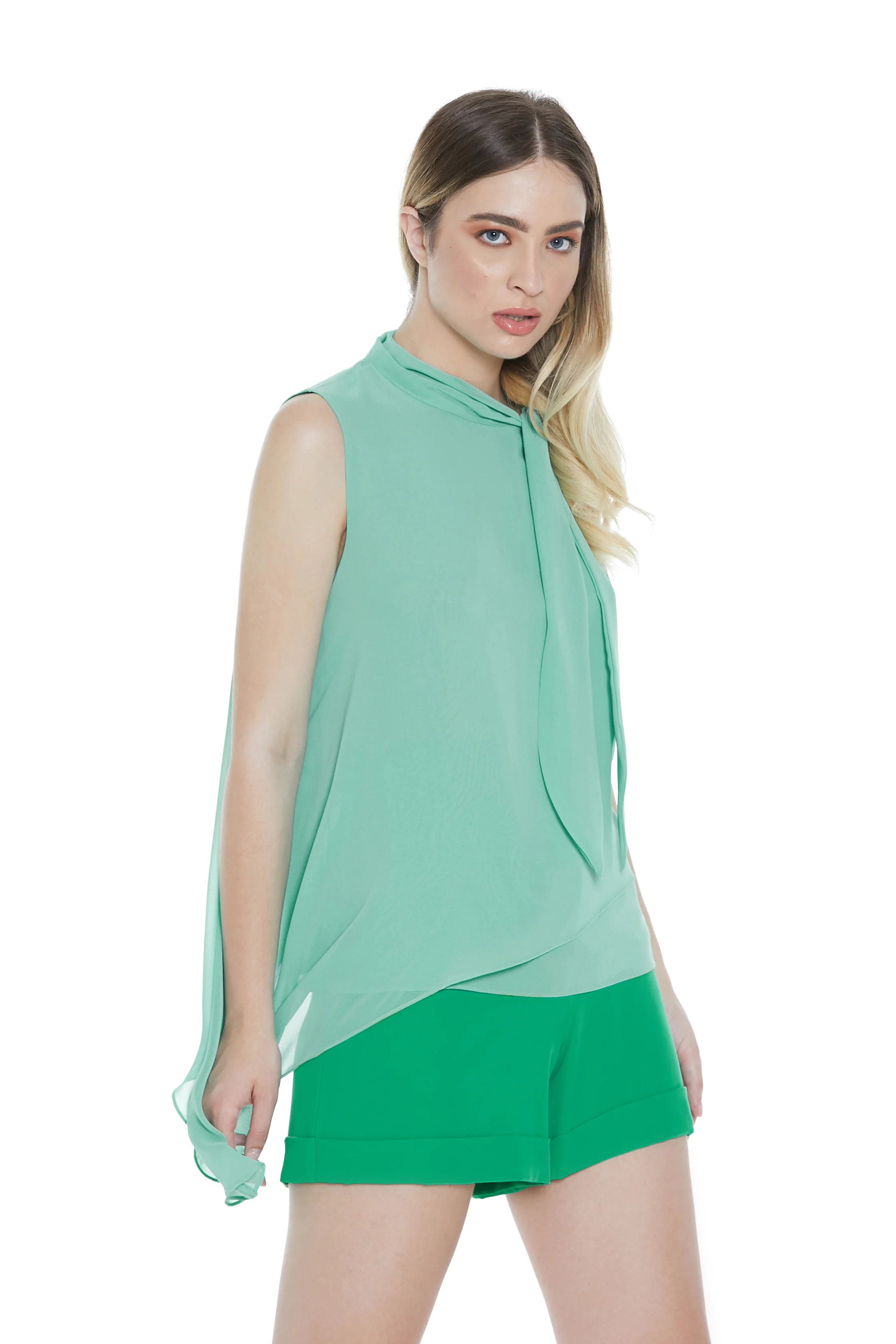 Blusa YUKIKO senza manica colletto con fusciacca asimmetrica - Image 3