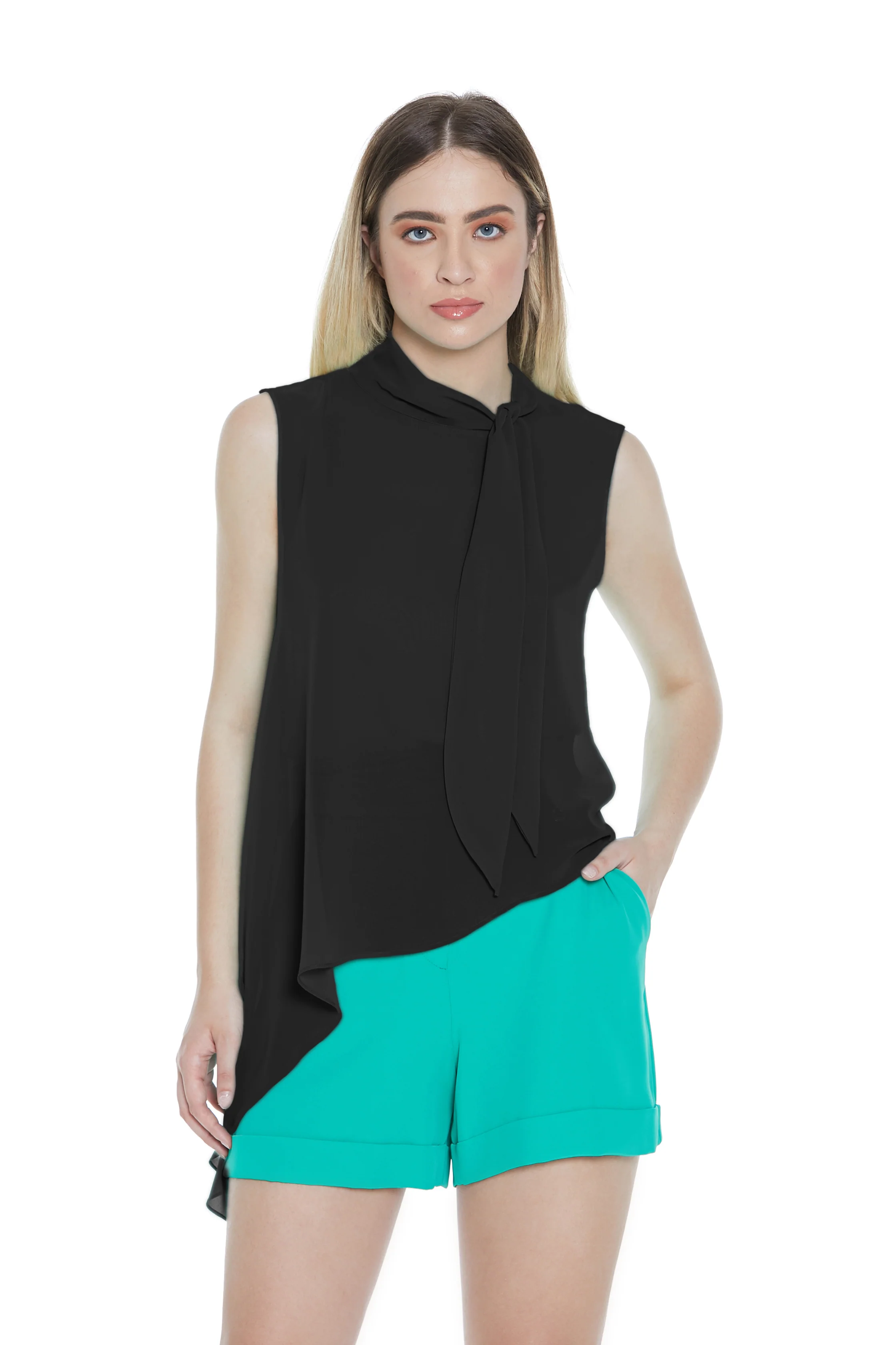 Blusa YUKIKO senza manica colletto con fusciacca asimmetrica - Image 6
