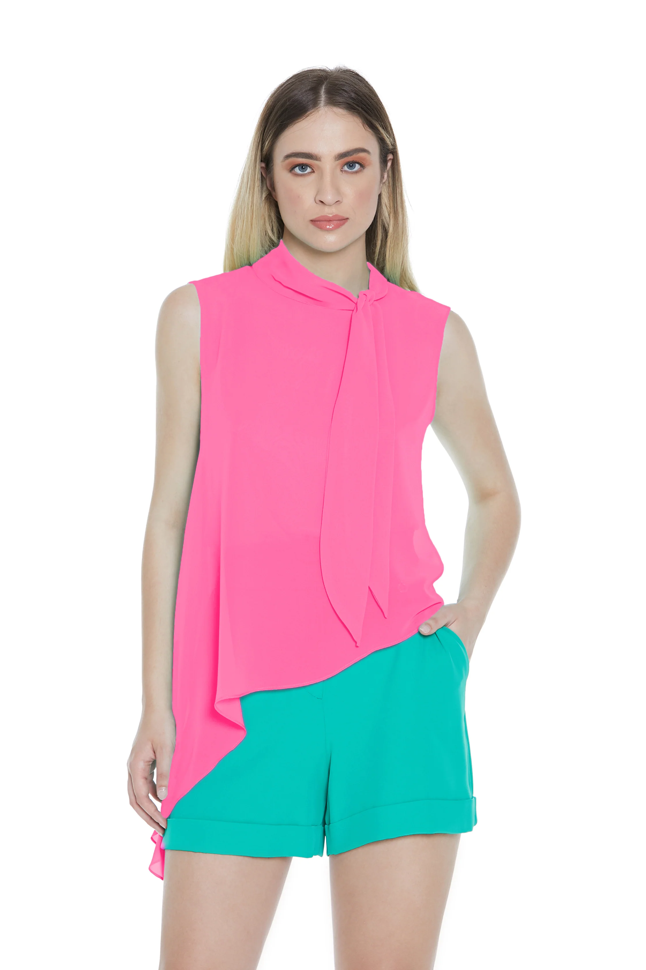 Blusa YUKIKO senza manica colletto con fusciacca asimmetrica - Image 7