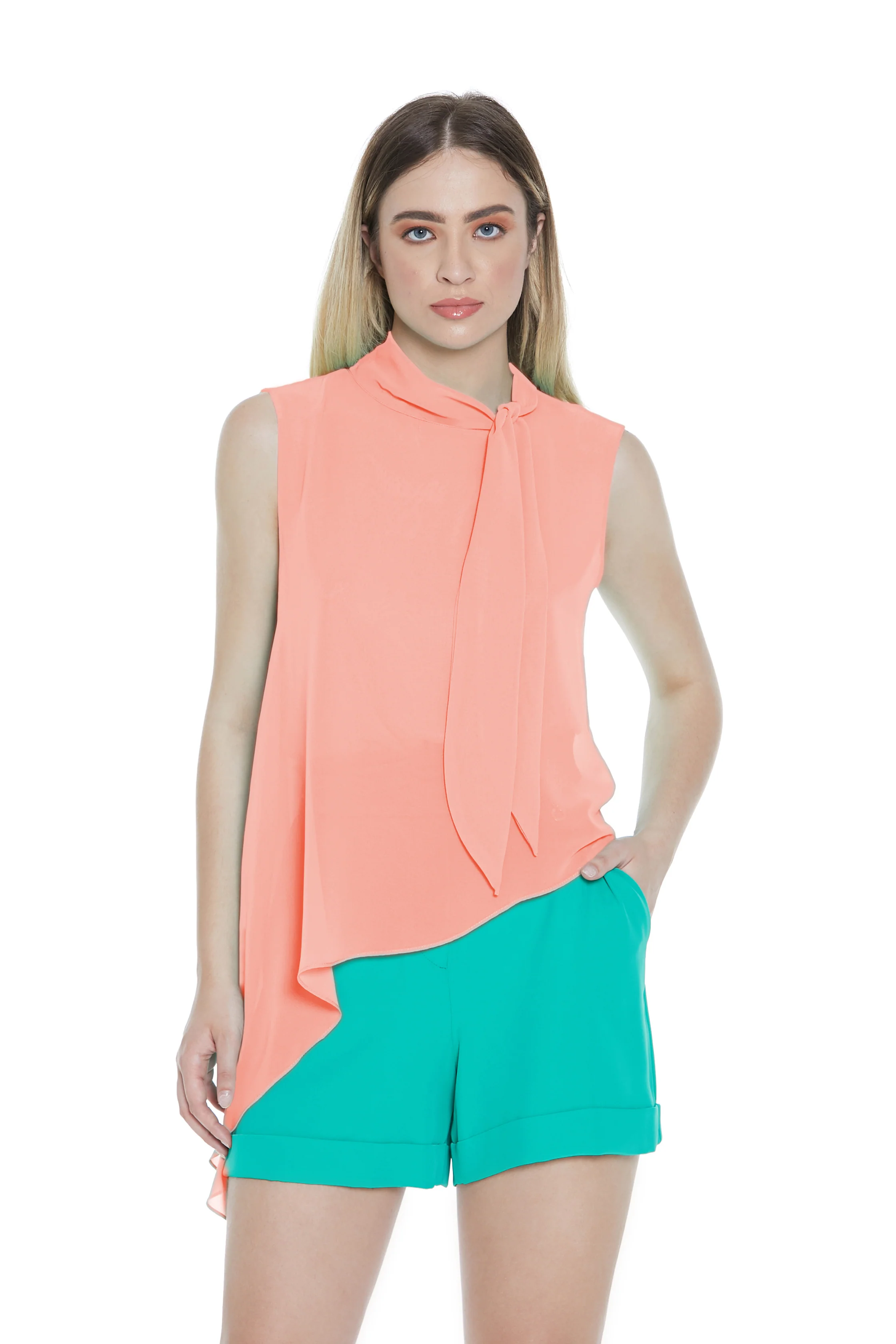 Blusa YUKIKO senza manica colletto con fusciacca asimmetrica - Image 8