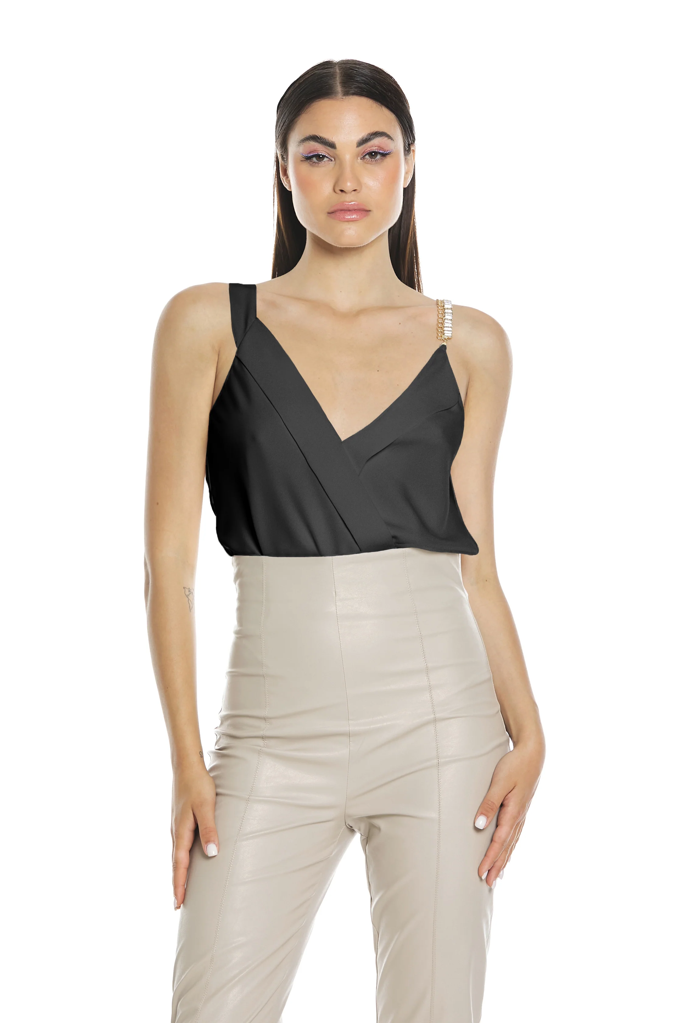 Body ELDARITE top incrocio con bretella catena strass - Image 7