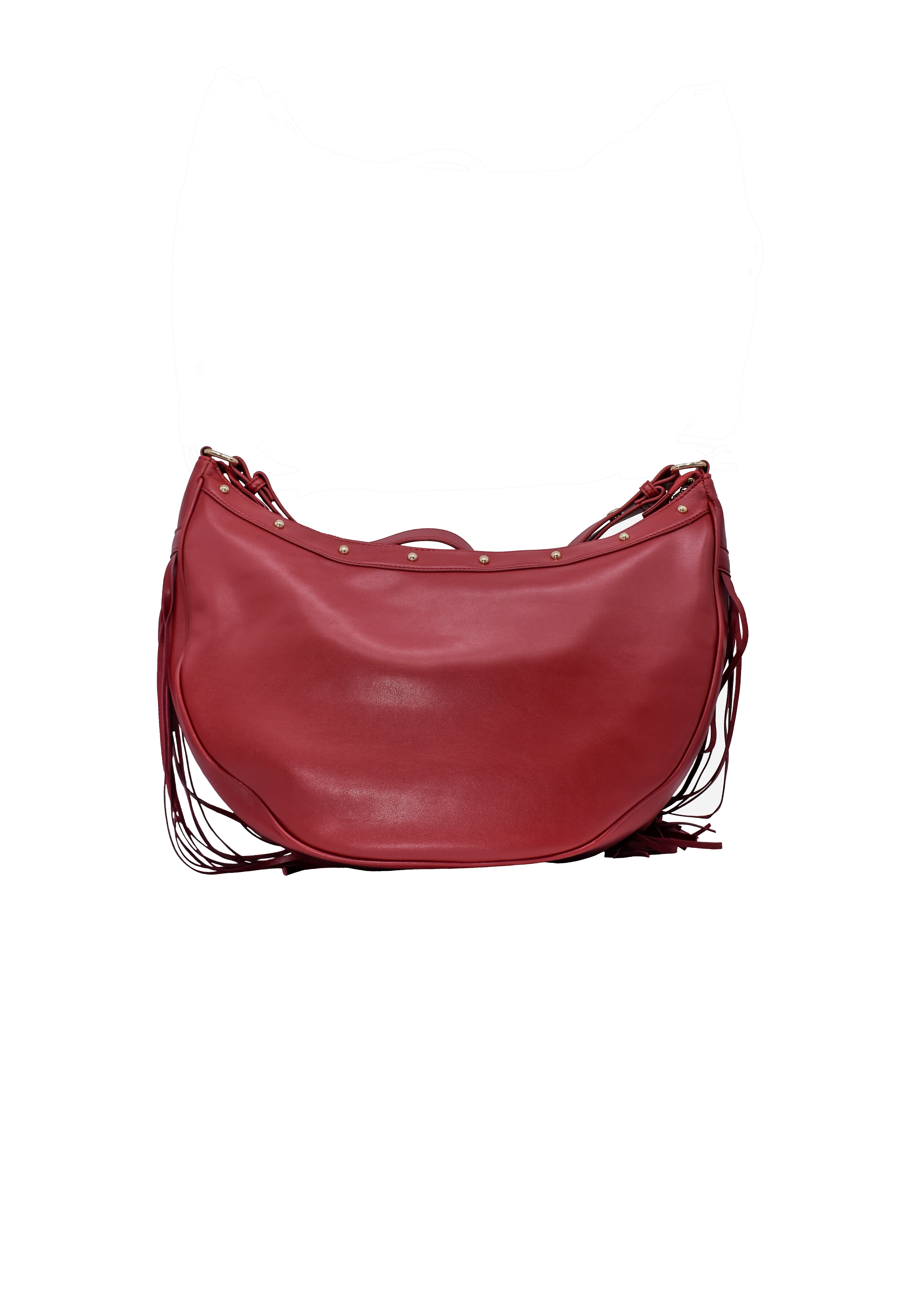 Borsa FLOYD_BIG mezza luna 1 manico con zip più borchie più logo più frange ecopelle - Image 3