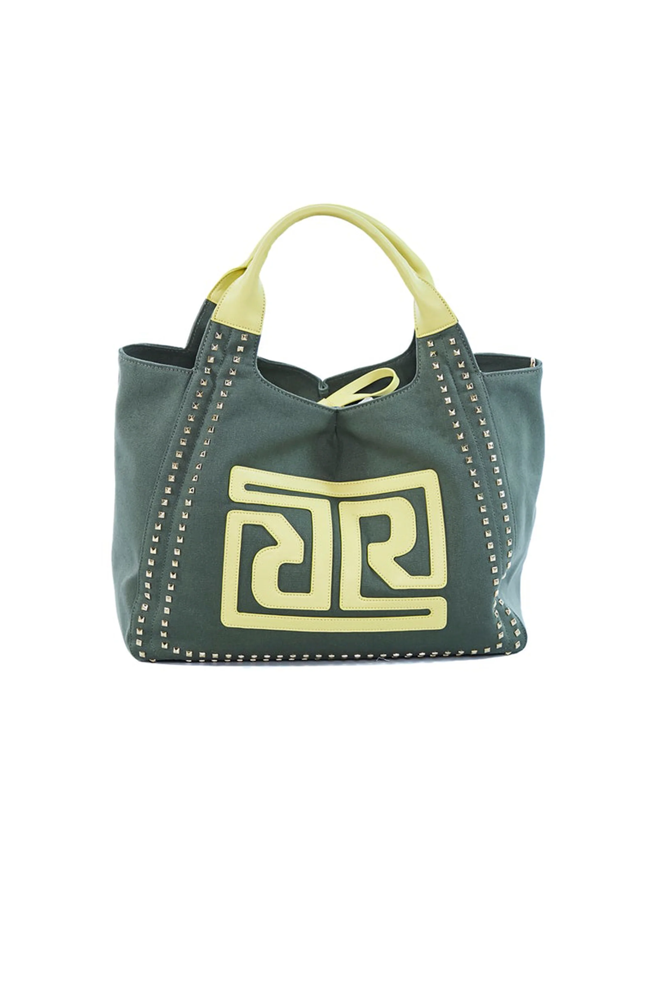 Borsa FORSES 2 manici con borchie più inserti più logo in ecopelle canvas - Image 2