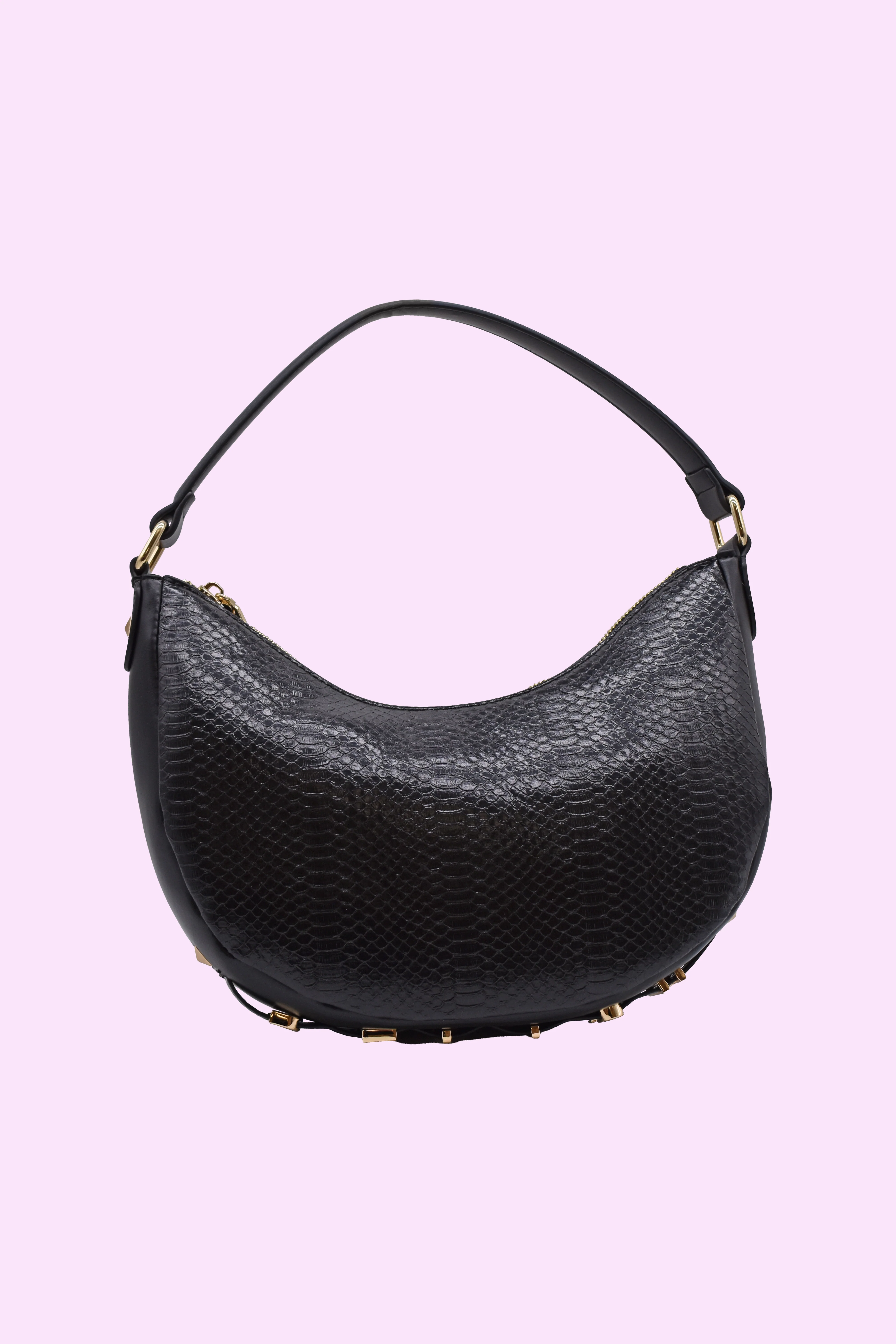 borsa PYTHON_LITTLE mezzaluna 1 manico più zip coccodrillo con borchie più logo ec - Image 2