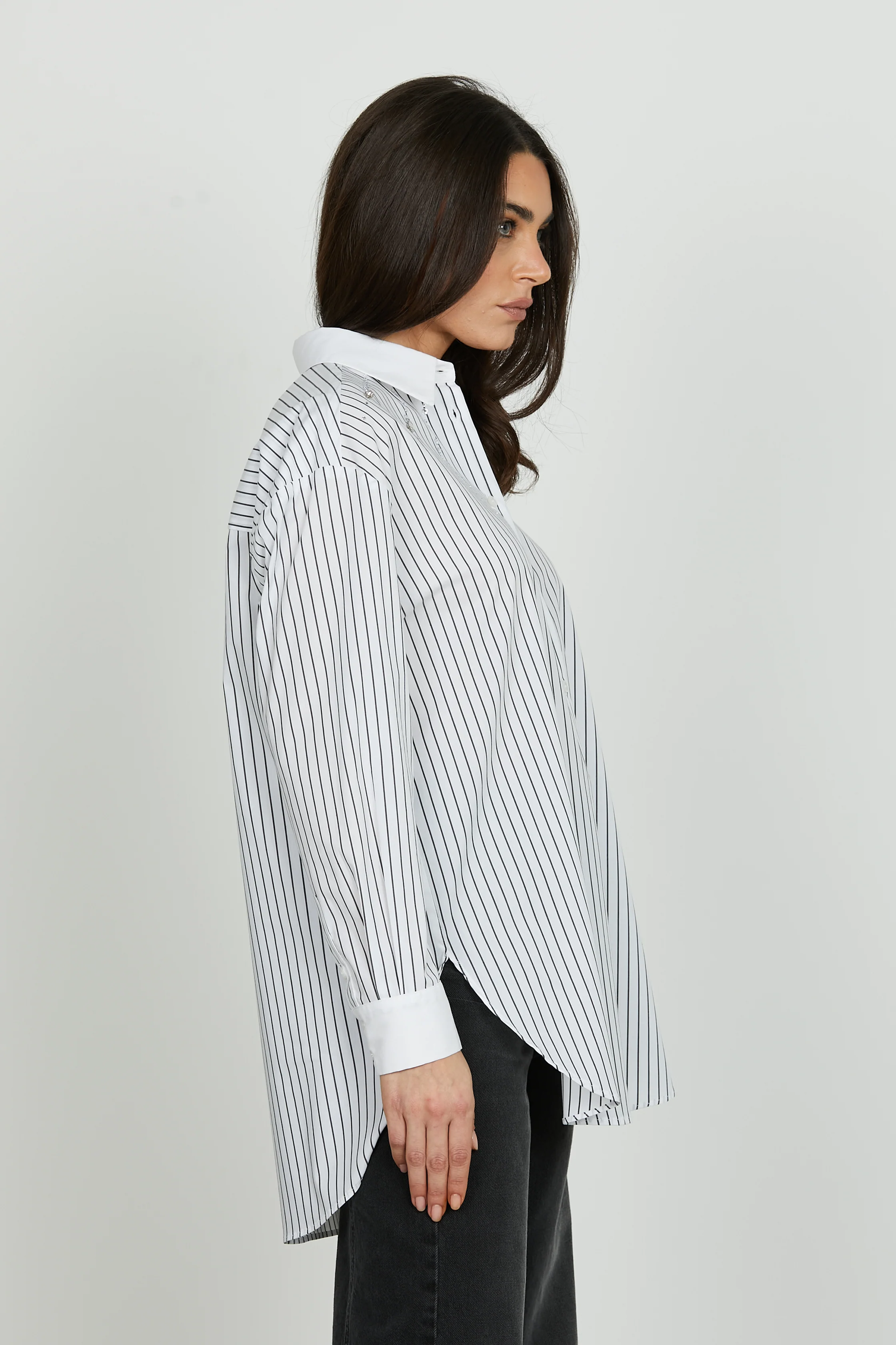 Camicia AFROGI manica lunga con pietre strass righe - Image 2