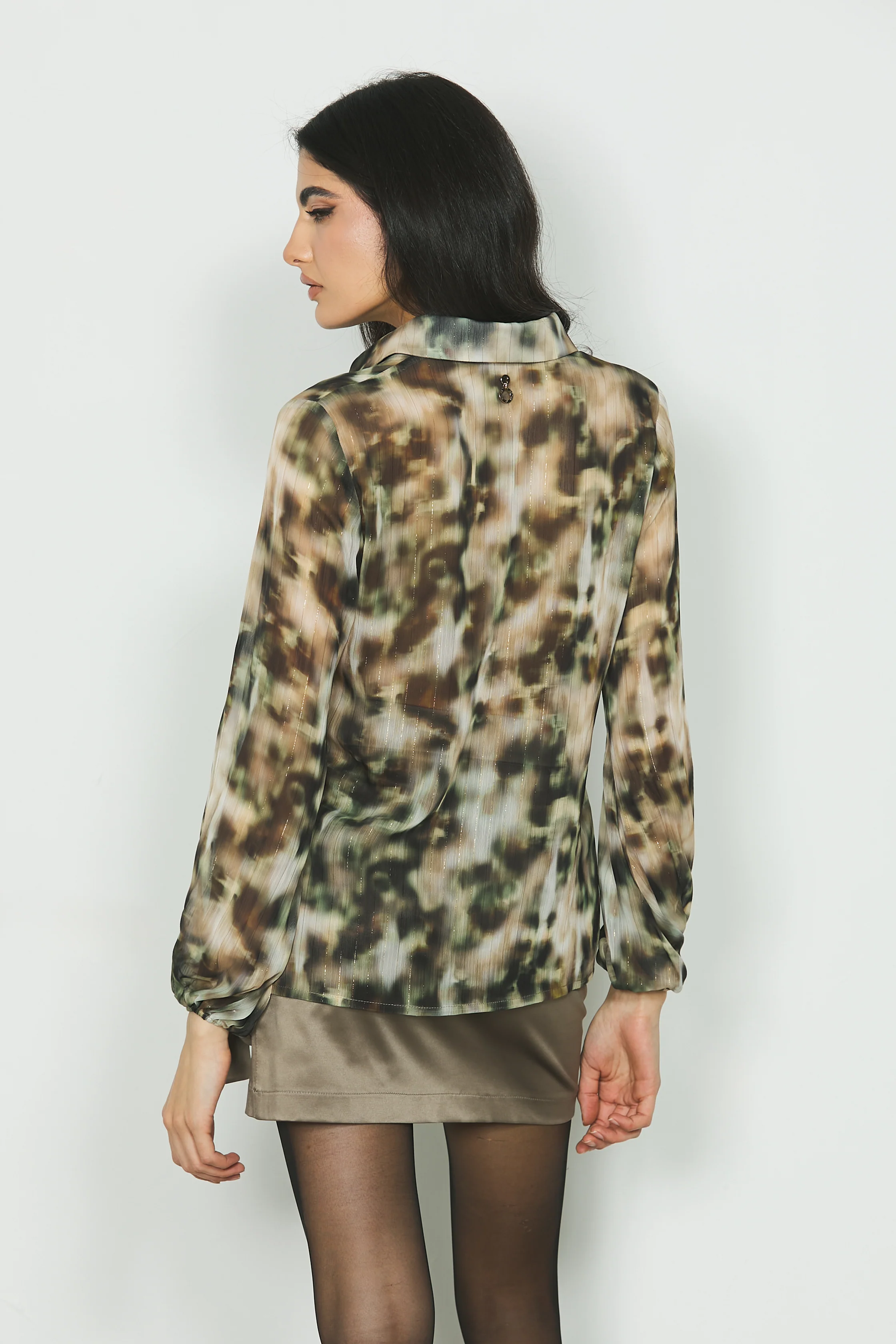 Camicia ALESSIA con arricci fantasia camouflage più lurex - Image 3