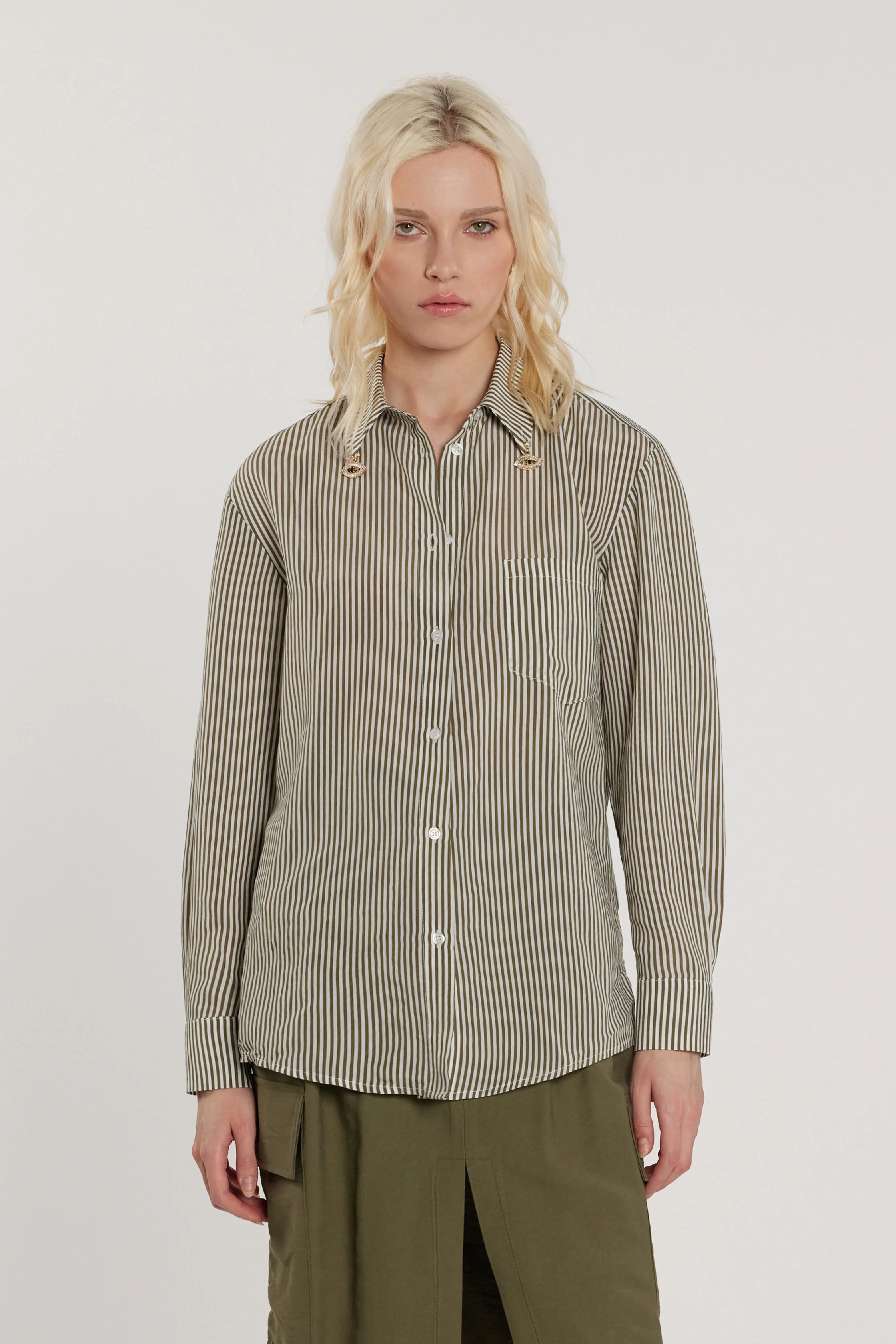 Camicia ARDITI maniche lunghe con tasca a punta più spille occhio con strass righe
