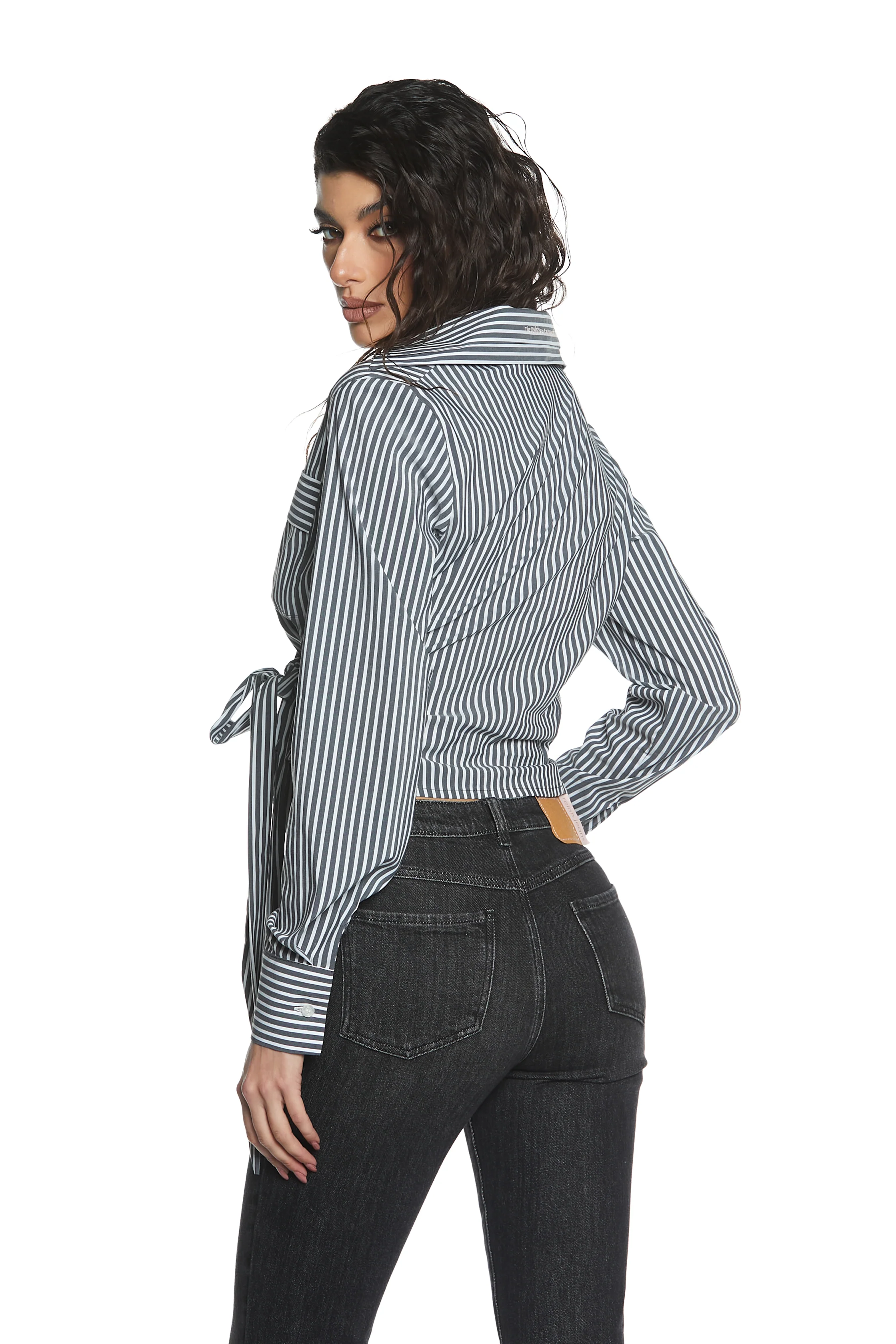 Camicia ARIA corta manica lunga incr.con fusciacca più doppio colletto più ricamo log righe - Image 3