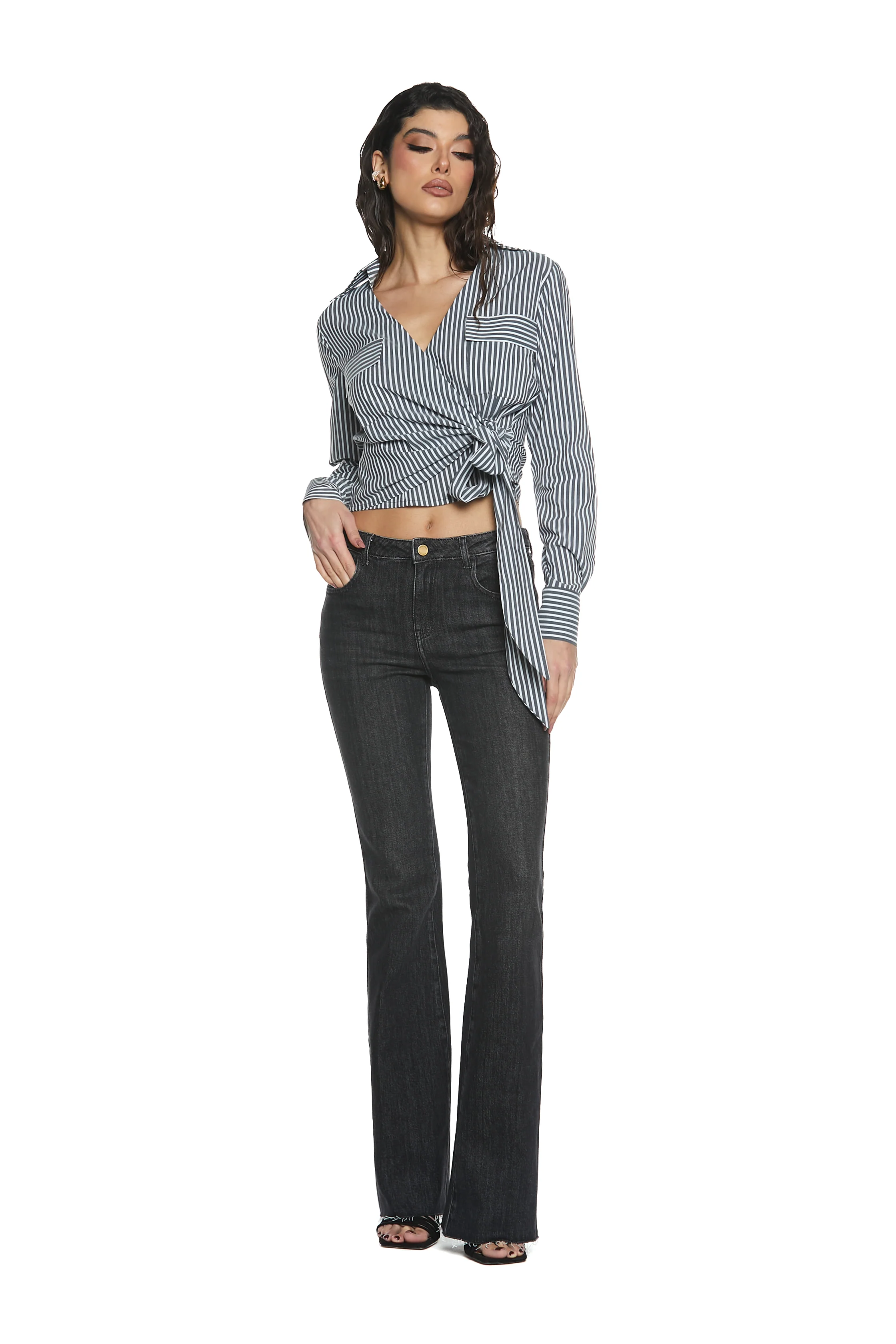 Camicia ARIA corta manica lunga incr.con fusciacca più doppio colletto più ricamo log righe - Image 4