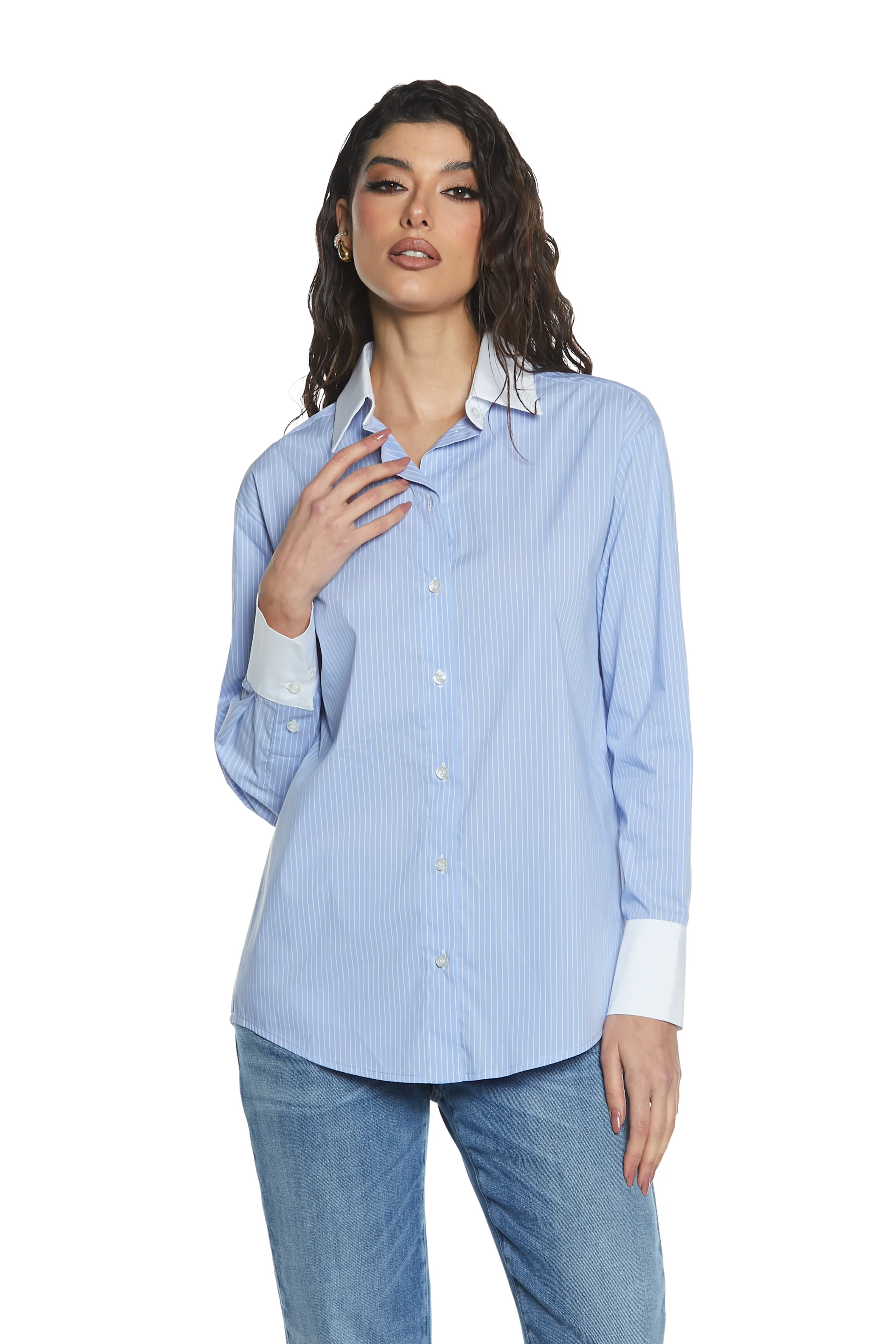 Camicia ASTERIS_A manica lunga con colletto più polsi a contrasto più ricamo logo righe - Image 2