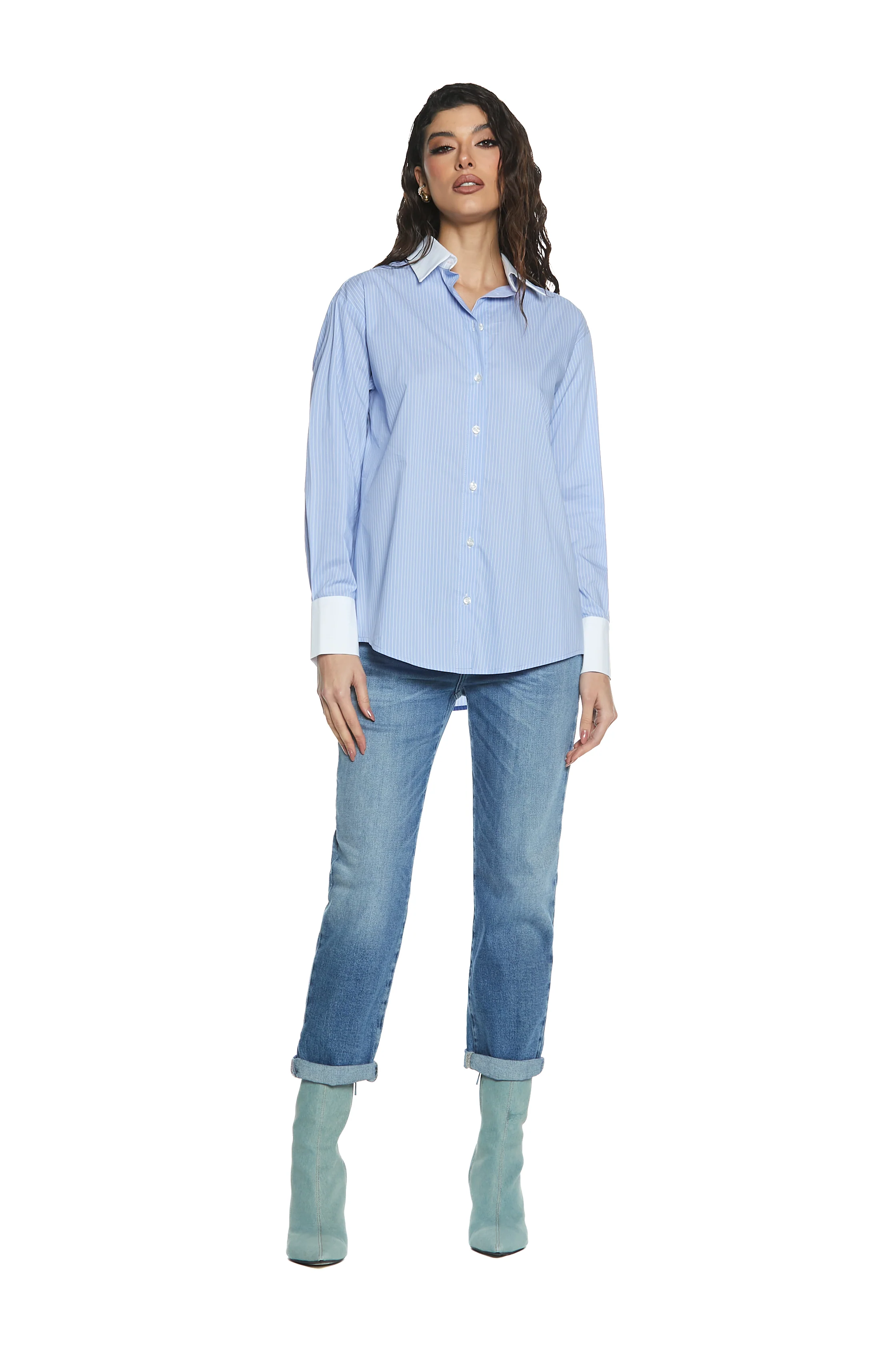 Camicia ASTERIS_A manica lunga con colletto più polsi a contrasto più ricamo logo righe - Image 6