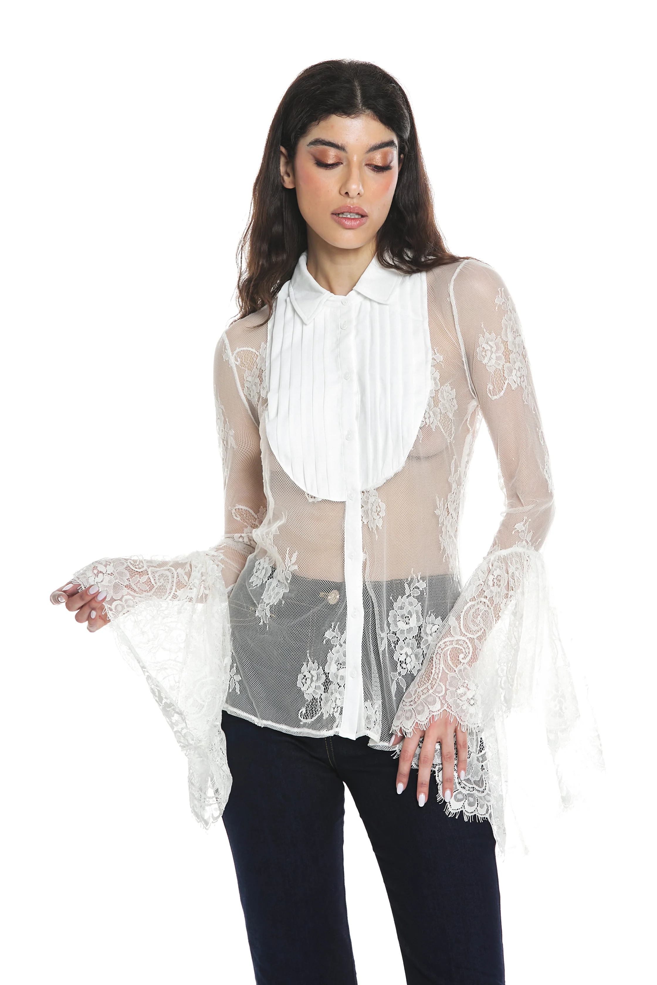 Camicia CARINAS manica lunga pizzo con manica rinascimentale più collo pieghe - Image 2