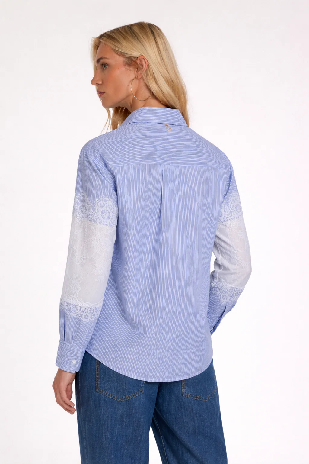 Camicia CHARLIZE maniche lunghe con inserti pizzo maniche più corpo righe - Image 2