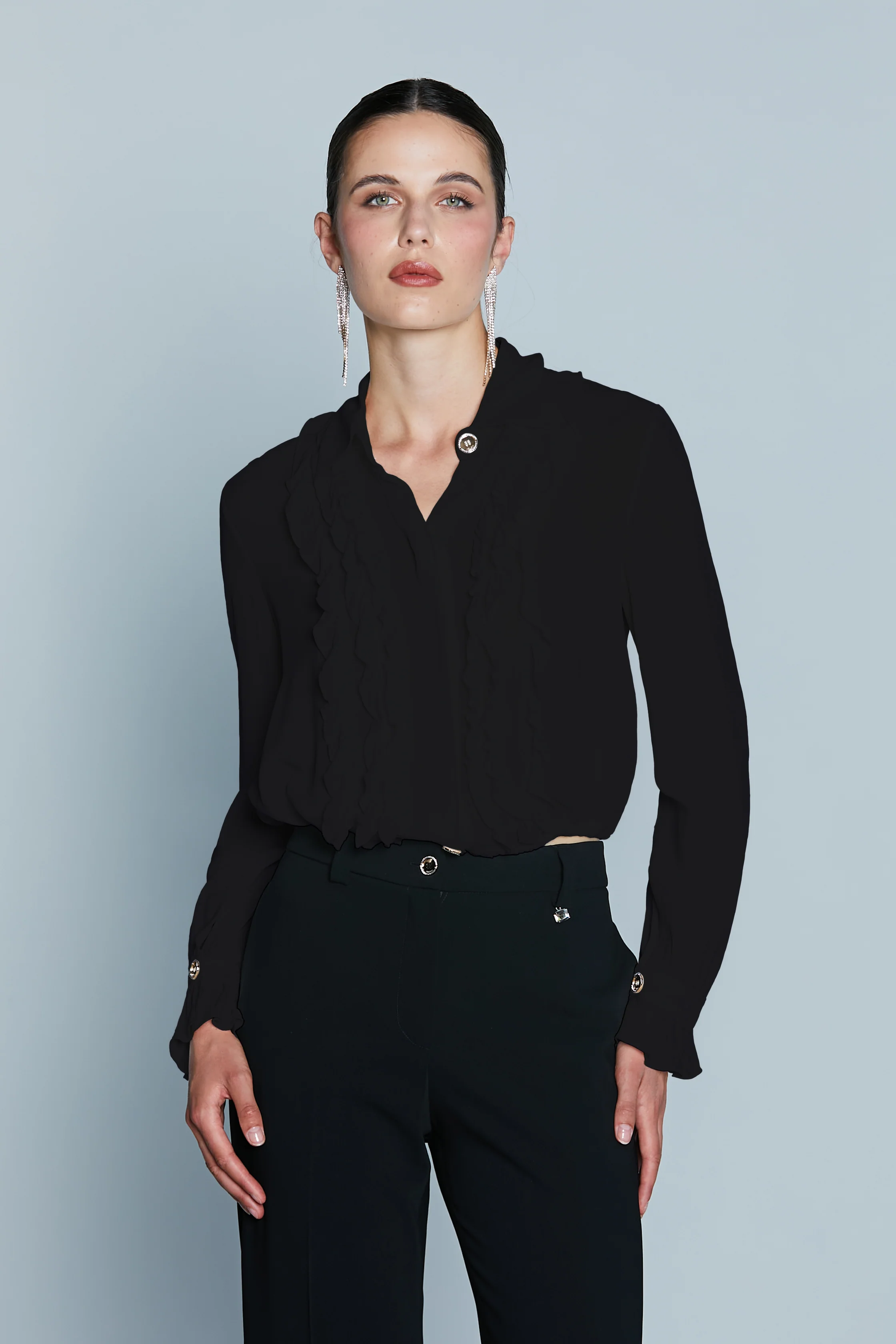 Camicia CHISY M/L Gale con Bott.Gioiello Strass più  Volant più Coulisse - Image 6