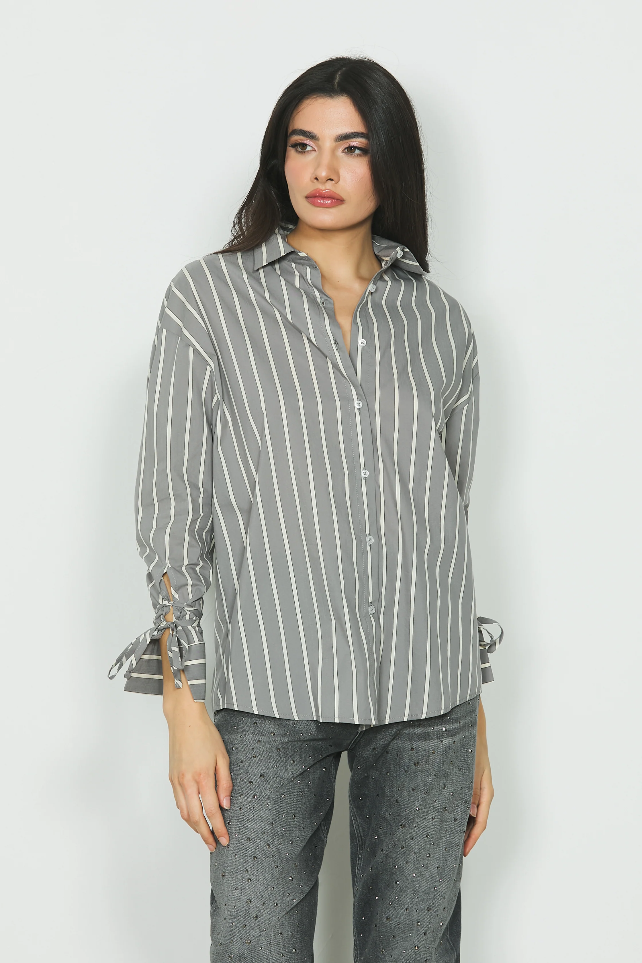 Camicia DELIA manica lunga con fettucce polsi righe