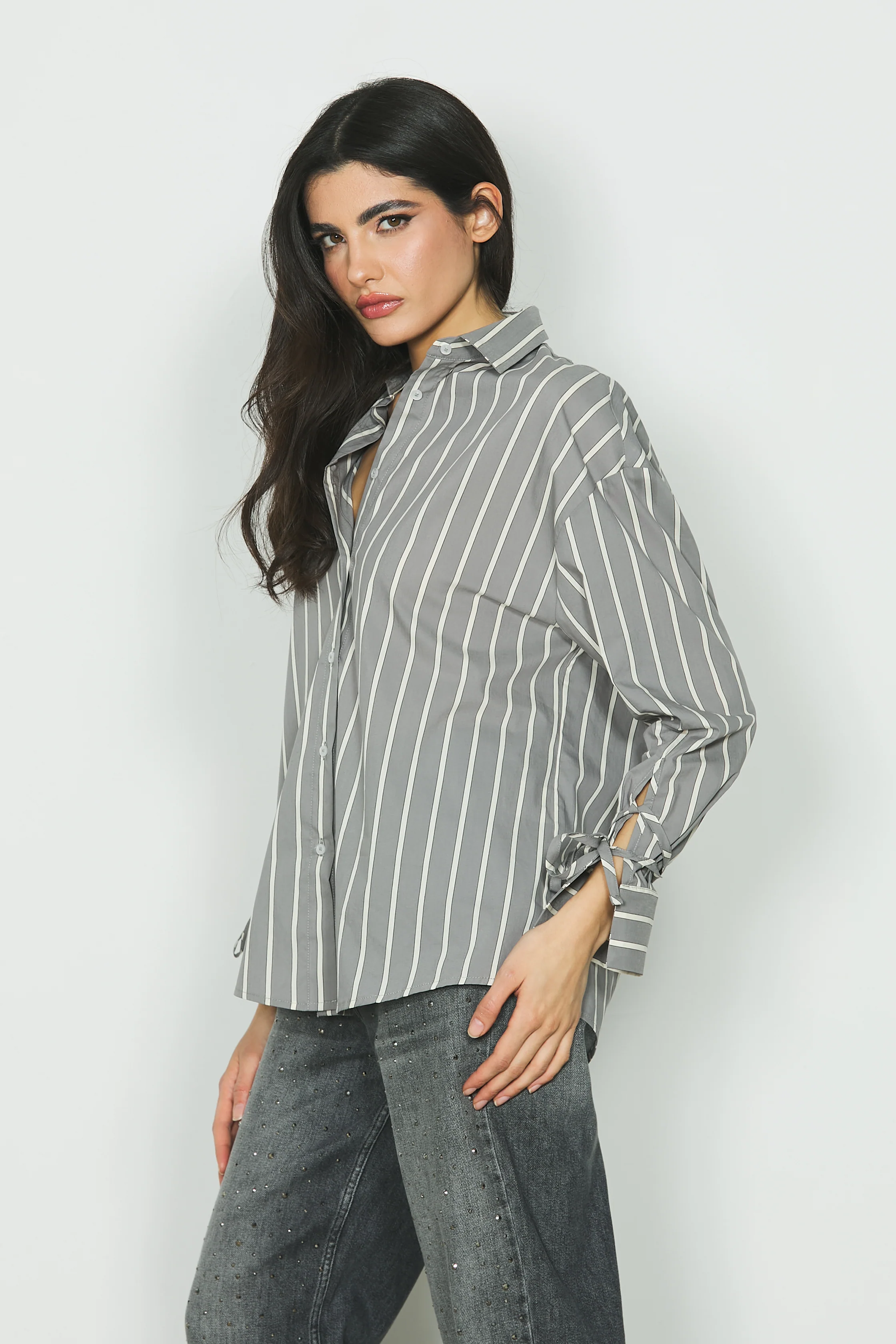 Camicia DELIA manica lunga con fettucce polsi righe - Image 2