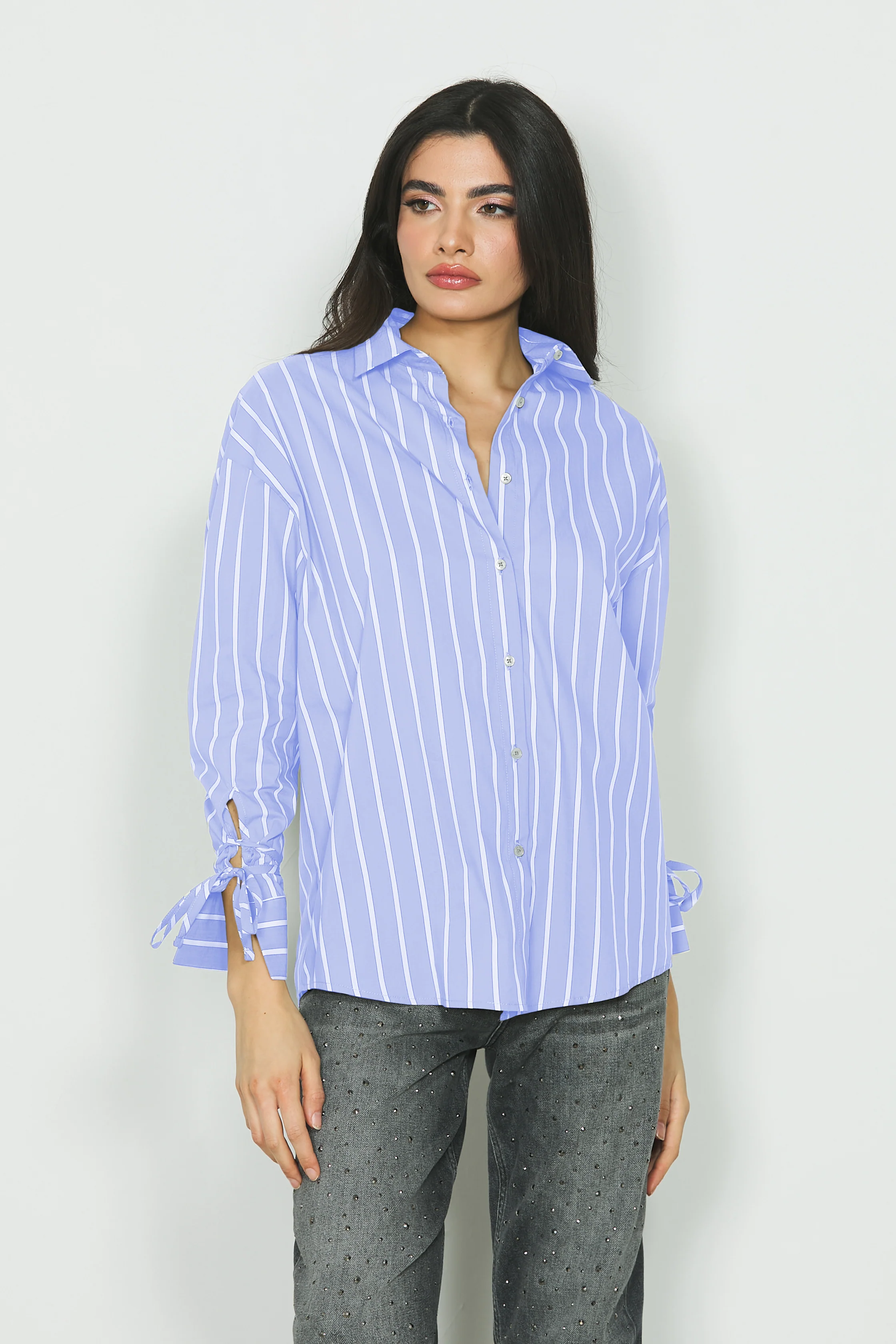 Camicia DELIA manica lunga con fettucce polsi righe - Image 6