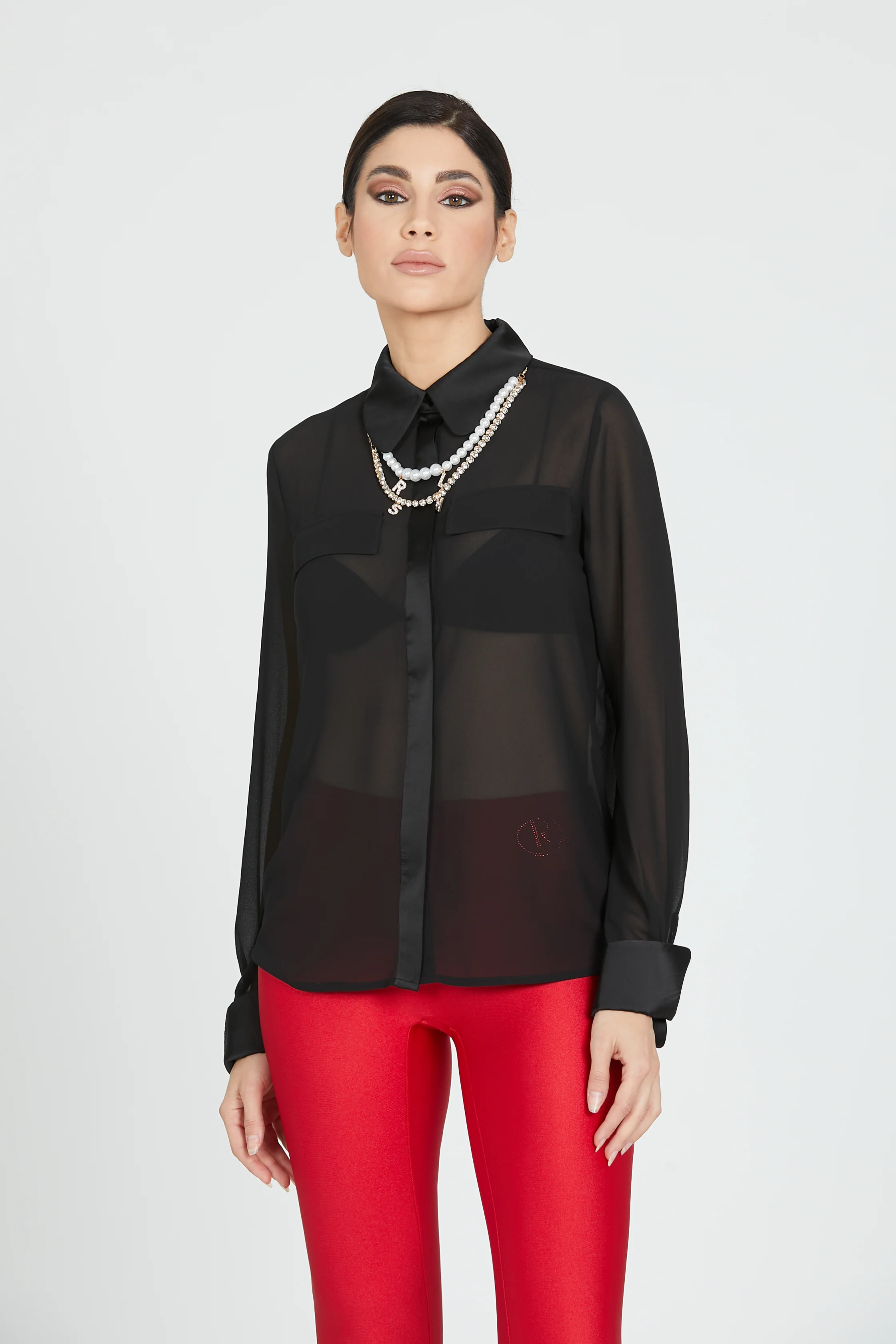 Camicia DIRANNE manica lunga con risv.raso più collana perle e strass lettere - Image 2