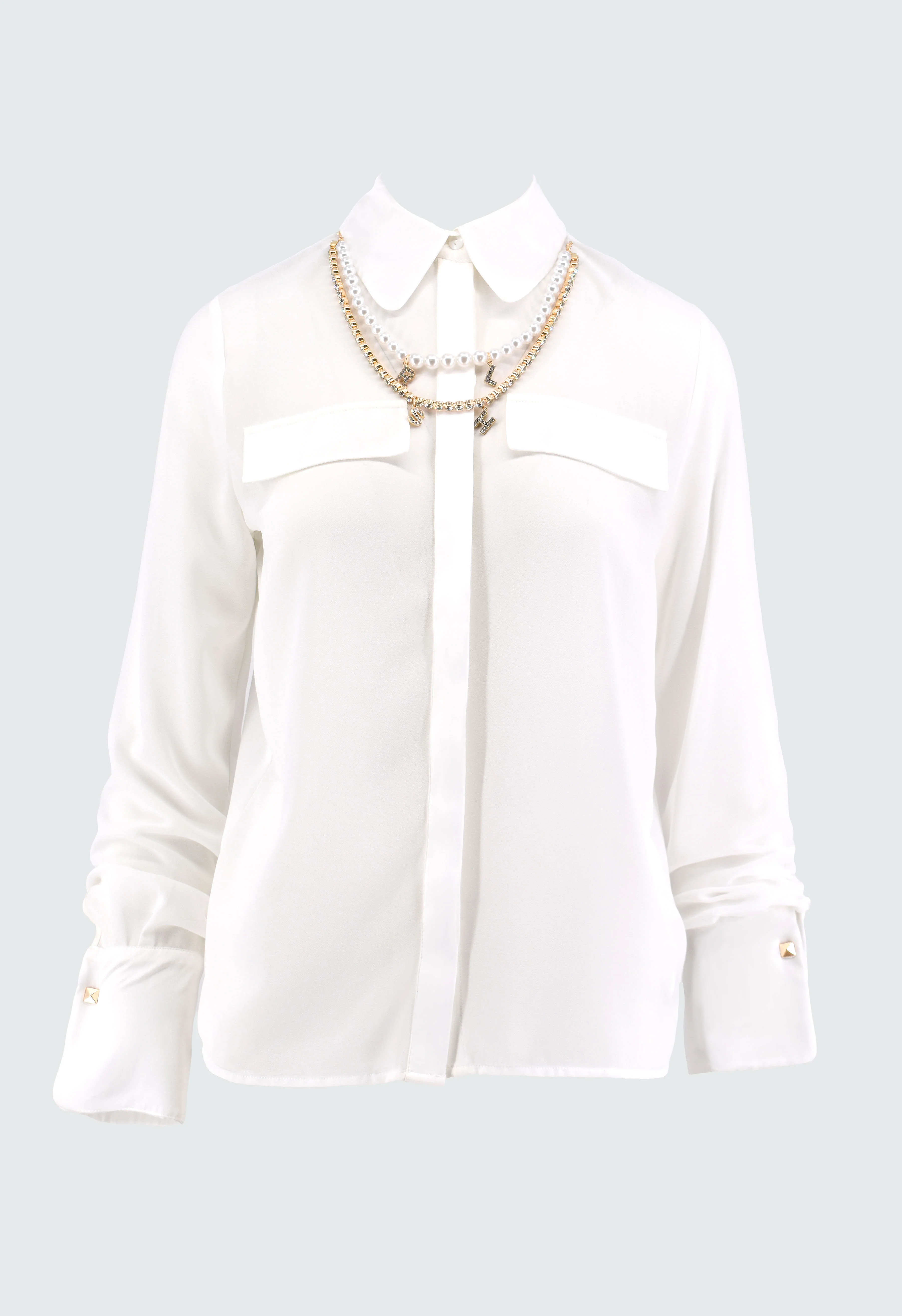 Camicia DIRANNE manica lunga con risv.raso più collana perle e strass lettere - Image 6