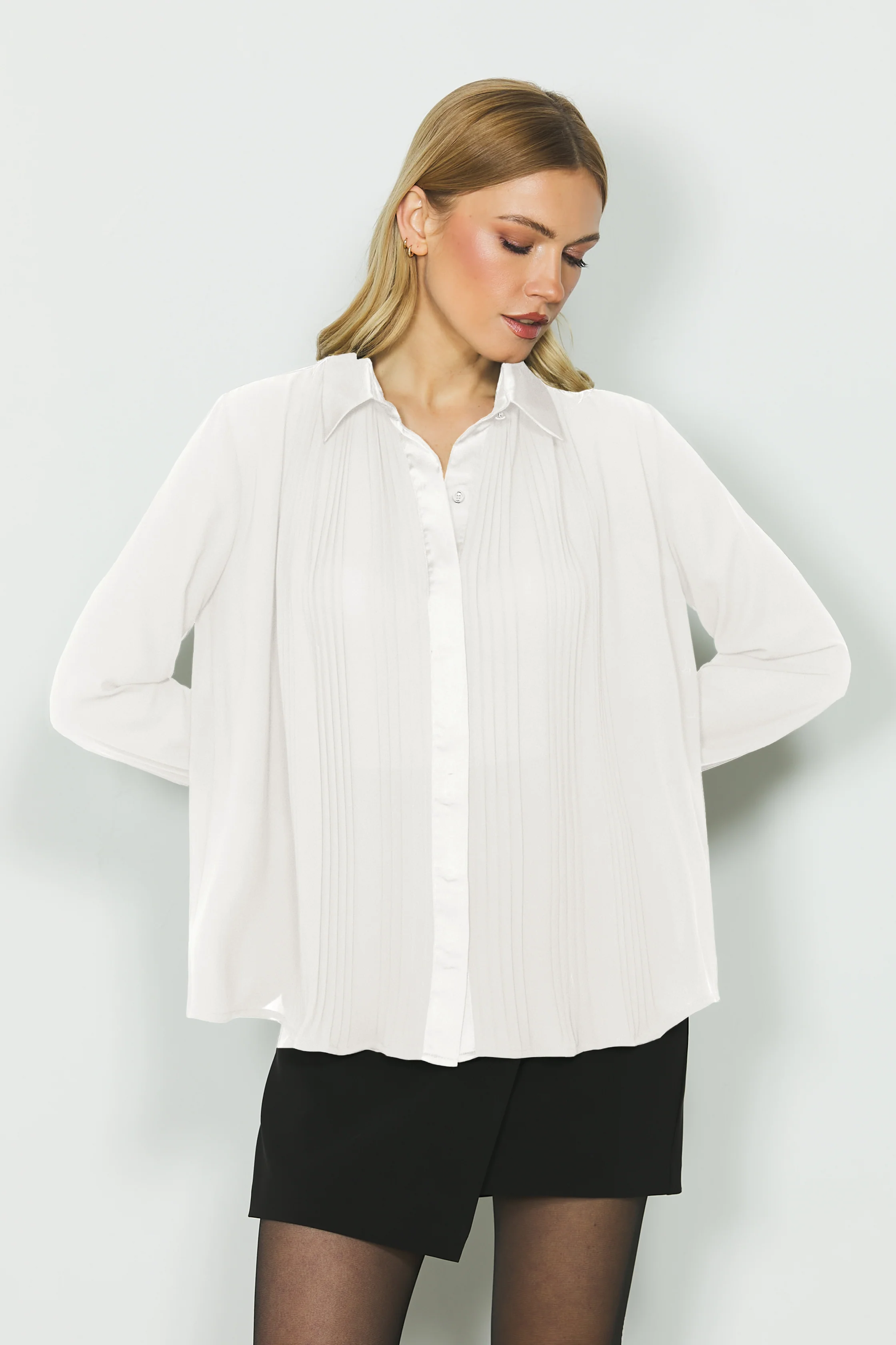 Camicia ELISABETHS manica lunga plisse' con contrasti, in raso - Image 6