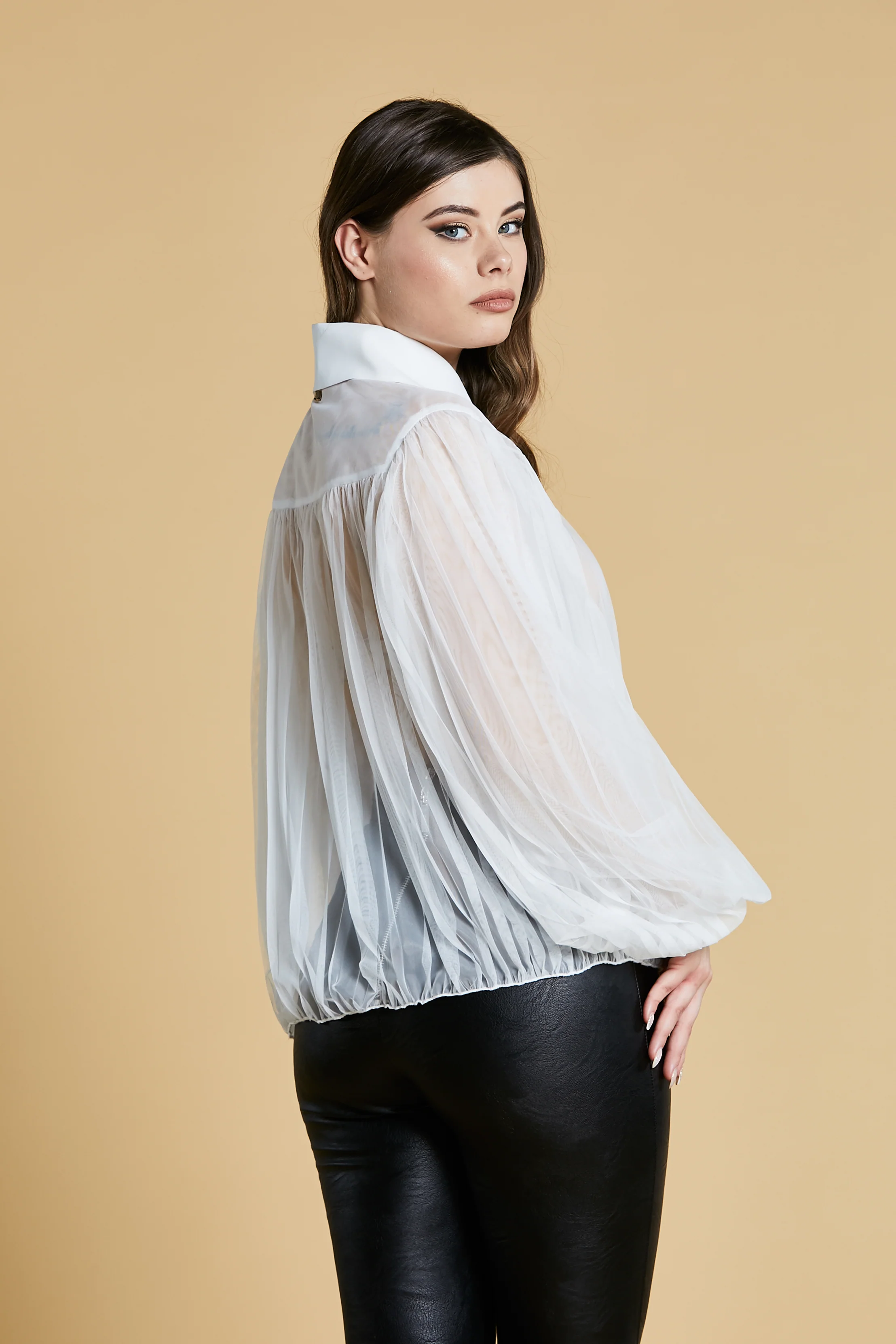 Camicia FLUF manica lunga palloncino tulle con profili georgette - Image 5