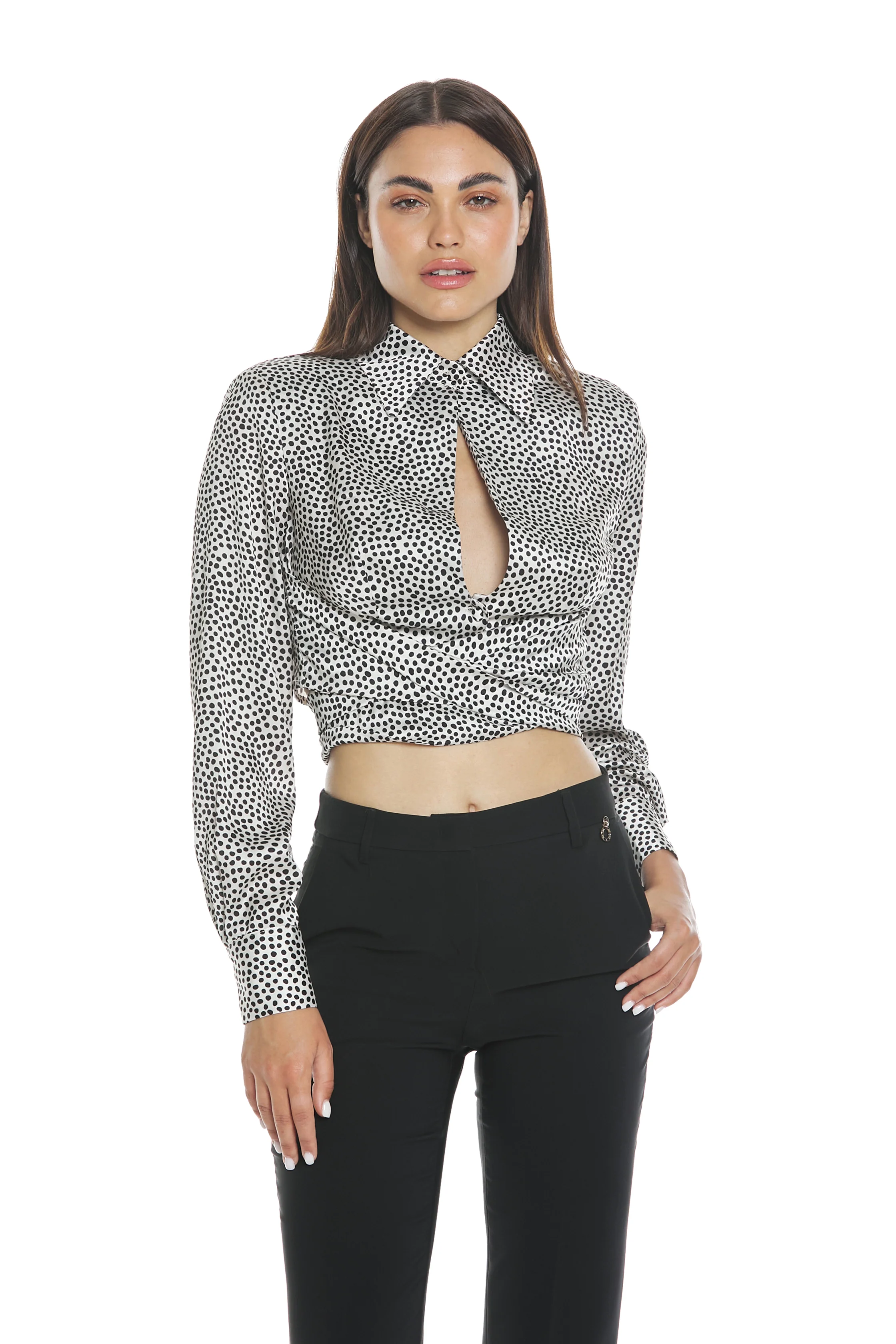 Camicia FRANCIA manica lunga con apertura  più fusciacca fondo pois - Image 2