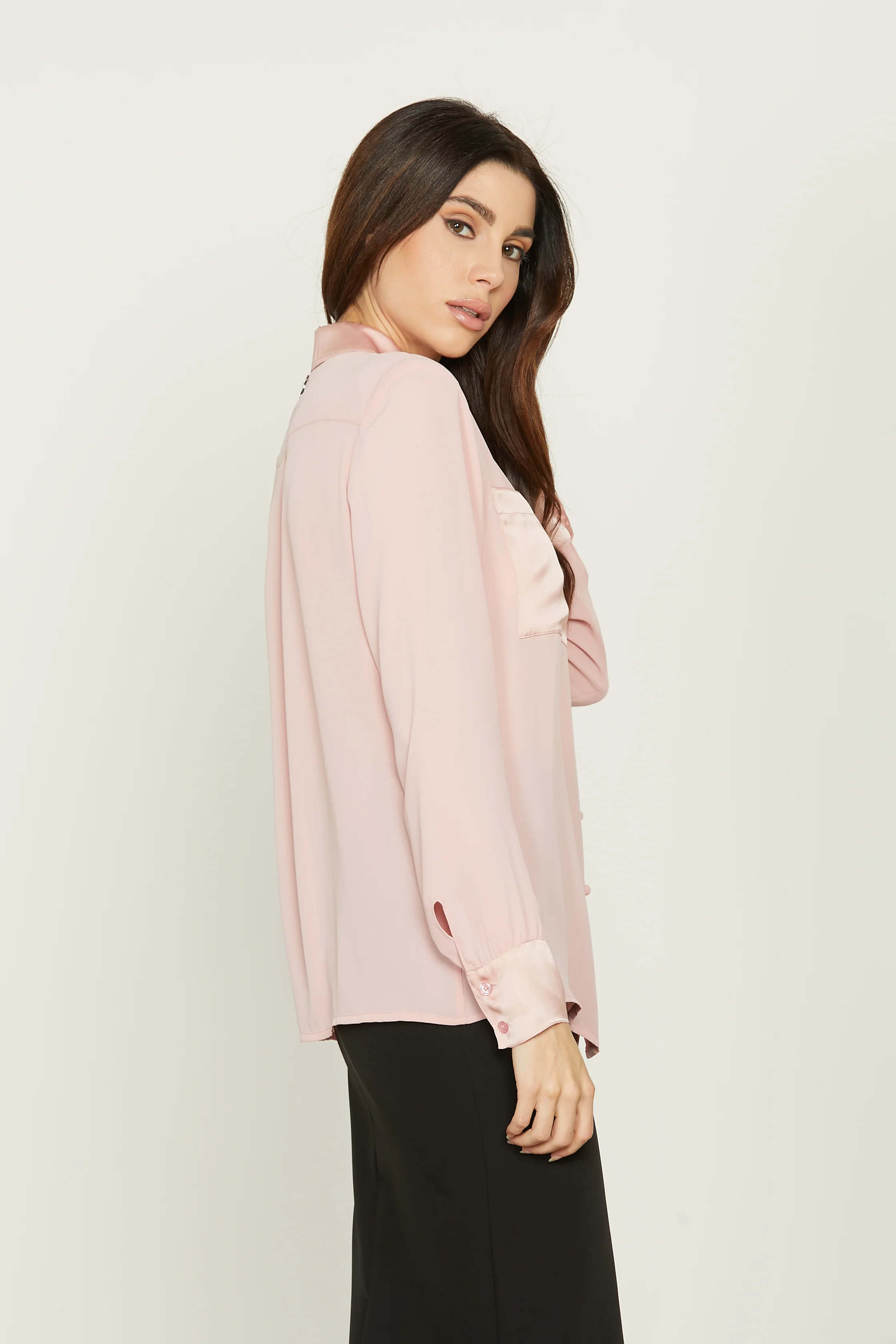 Camicia GRAZIA manica lunga con inserti raso più tasche più applicazione perline - Image 2