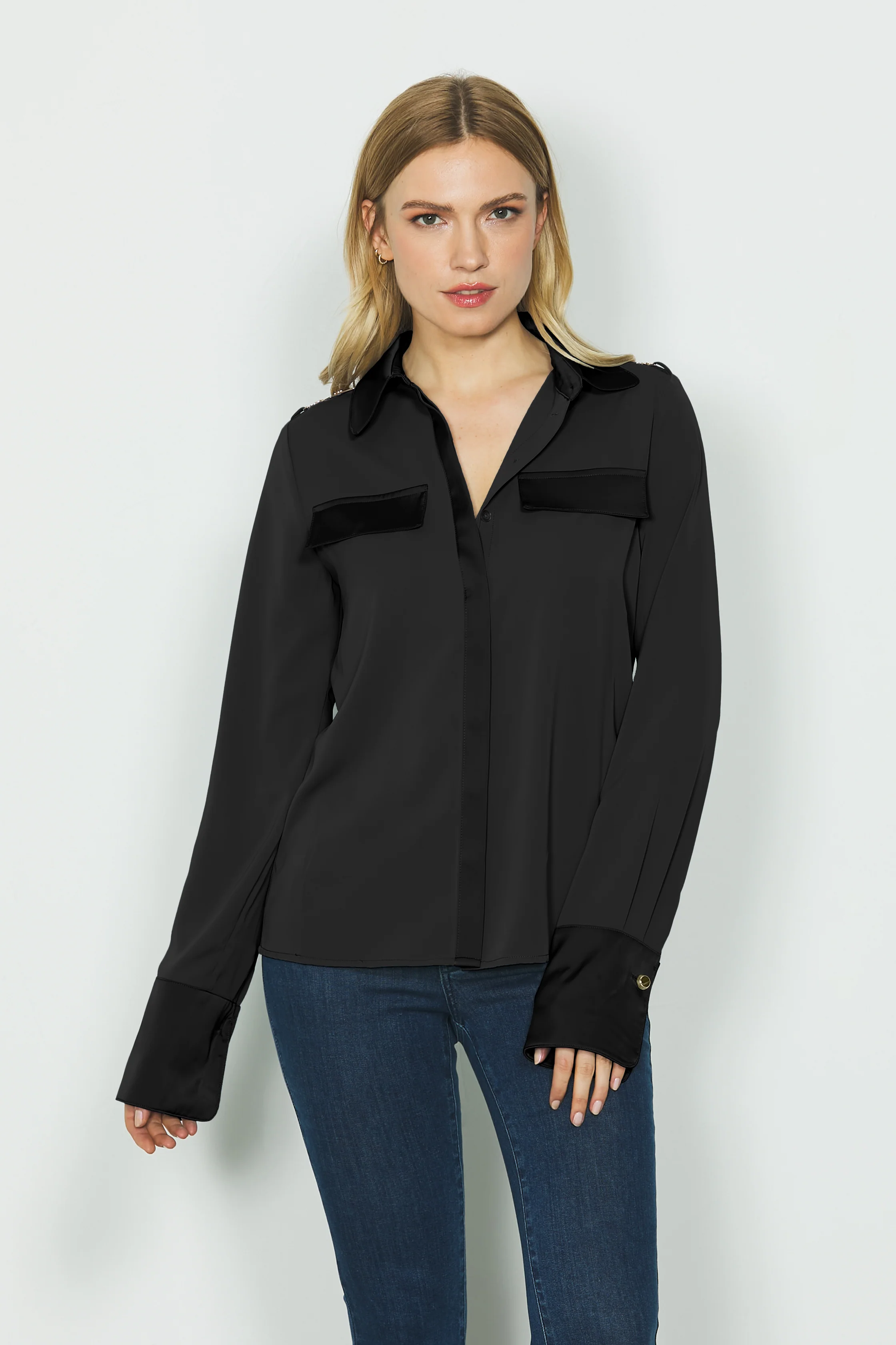 Camicia ILEANA manica lunga con polso ampio più patte più contrasti raso più catena logo - Image 6
