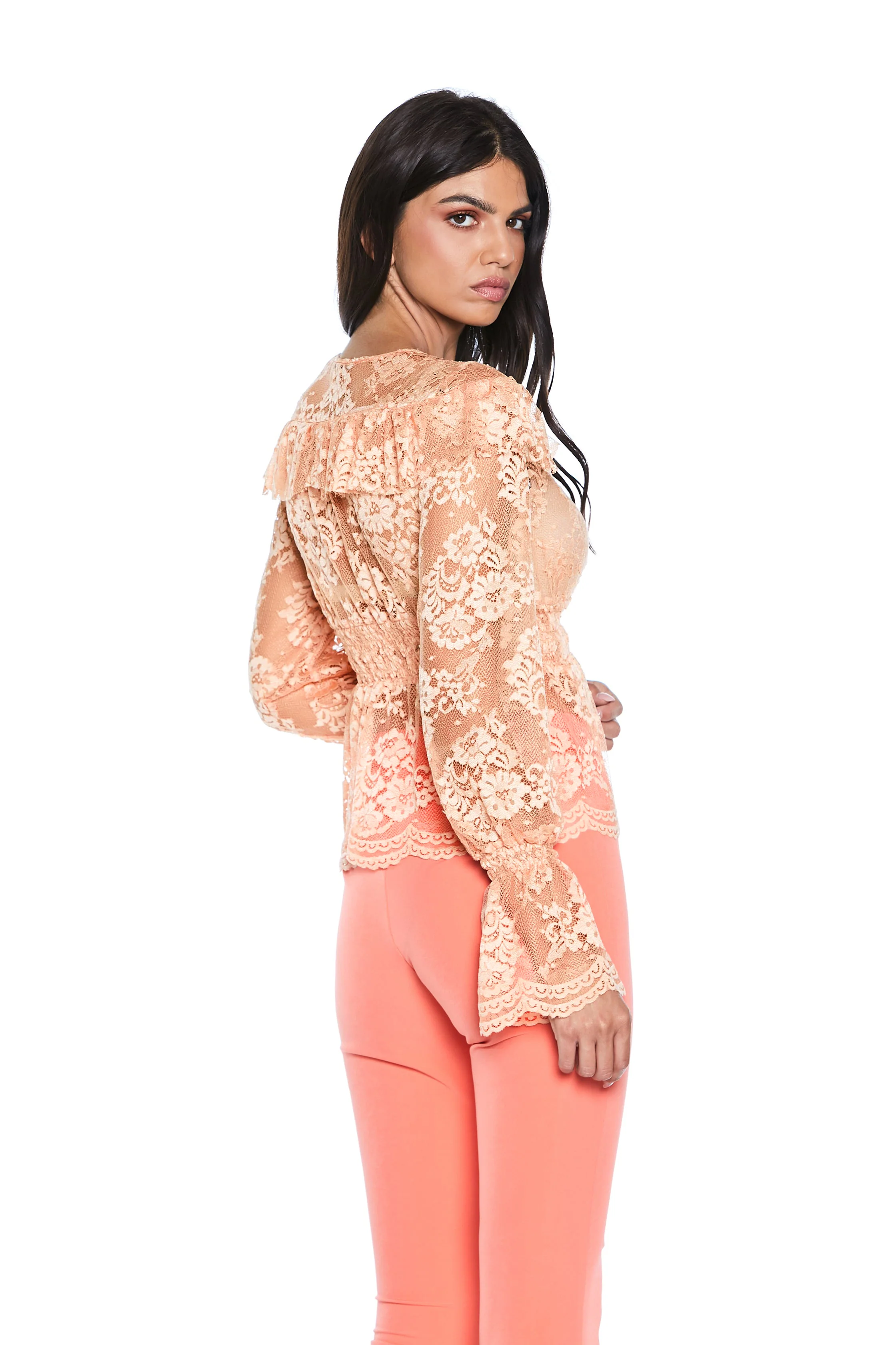Camicia RAFFIS manica lunga senza collo con laccetto più p. smock pizzo - Image 5
