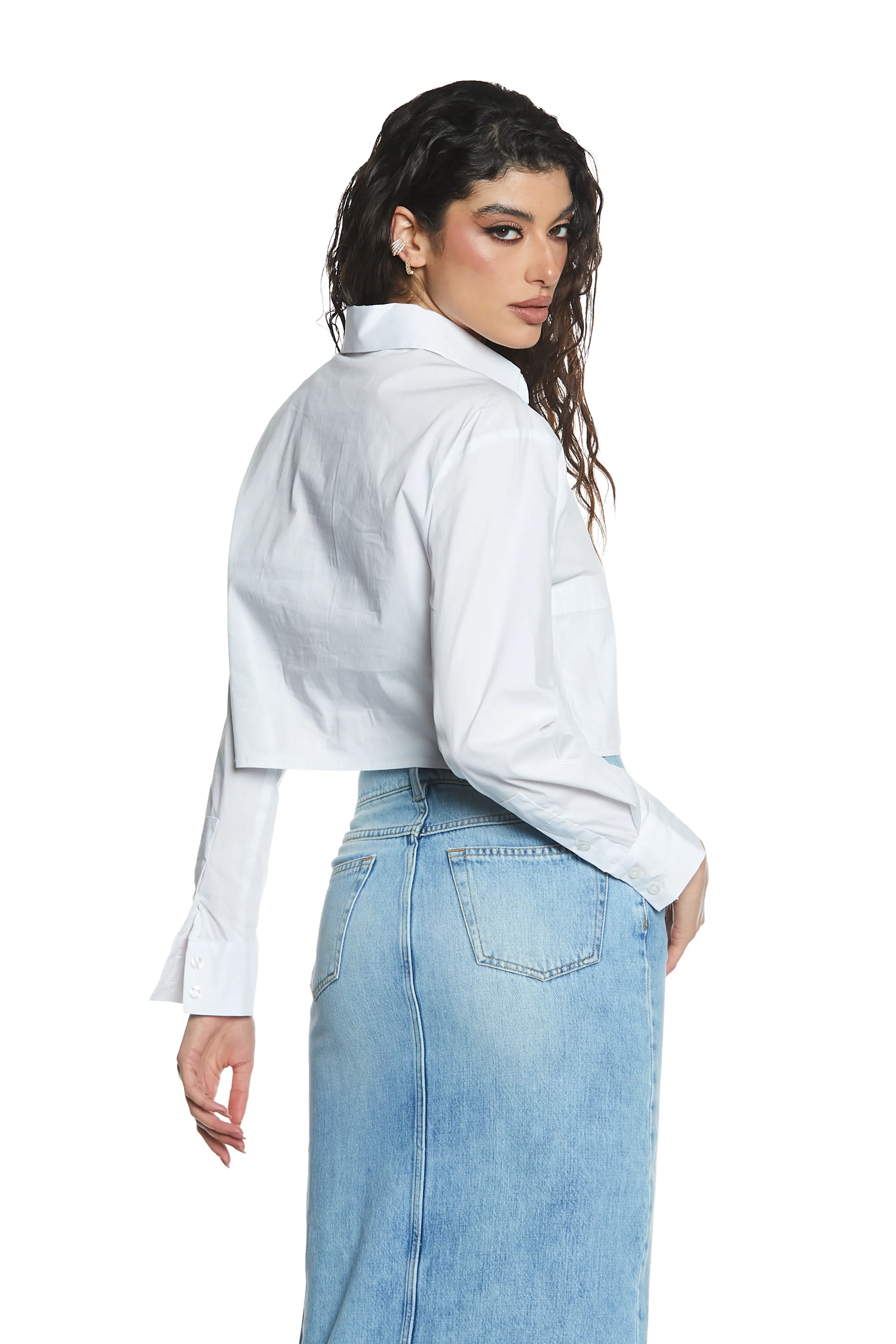 Camicia SATENA corta manica lunga con tasconi più ricamo - Image 3