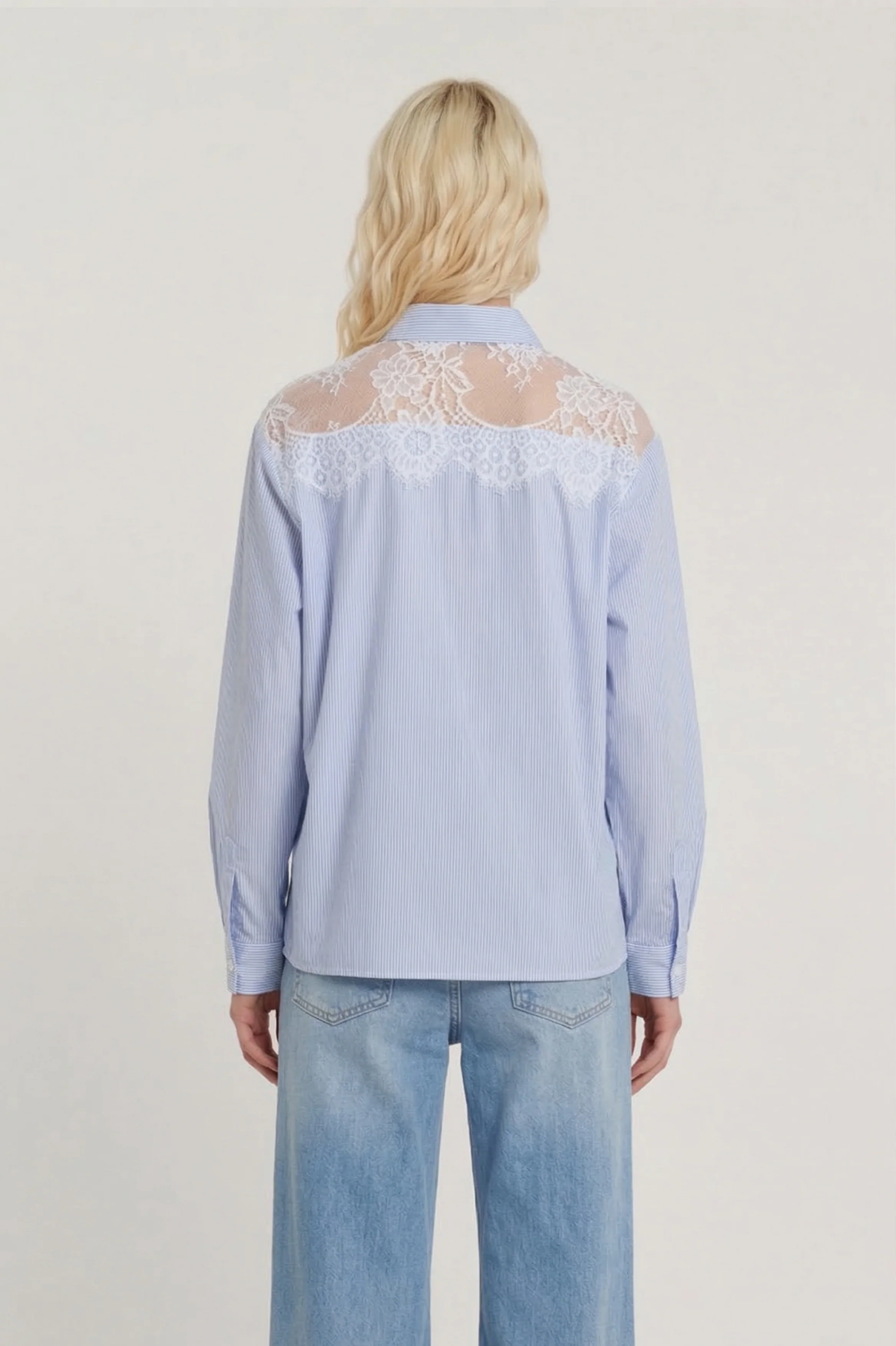 Camicia THERON maniche lunghe con inserti pizzo sulle spalle più fondo righe - Image 2