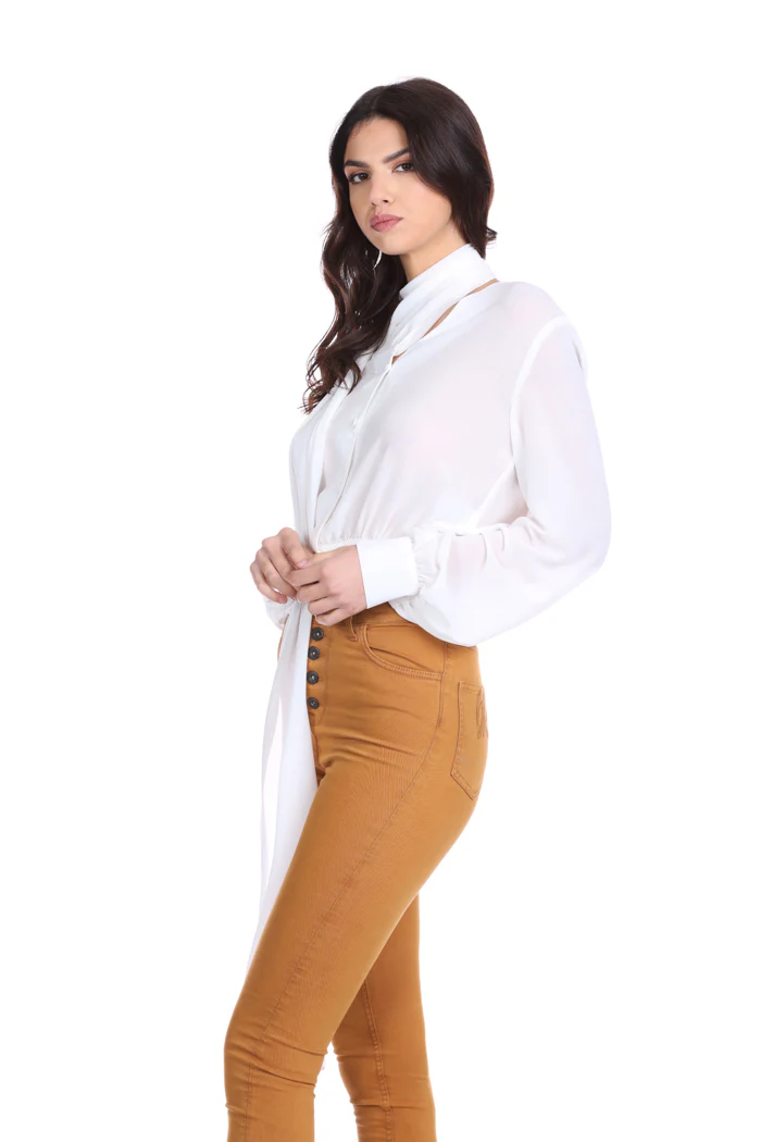 Camicia VRED manica lunga scollo v con foulard con punto smok - Image 5