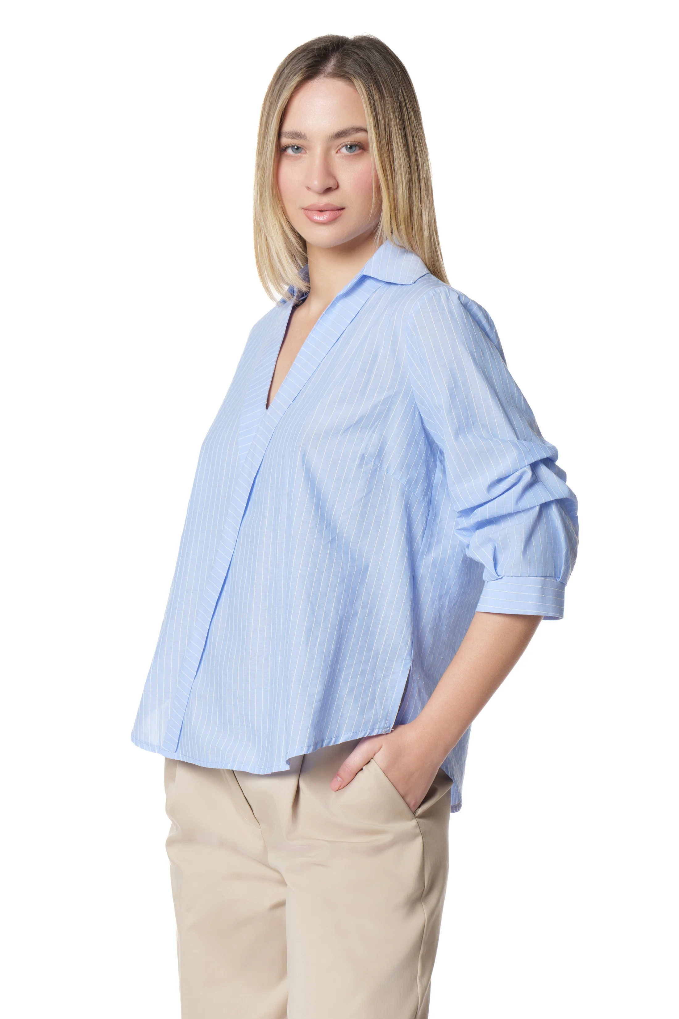 Camicia ZENA incrociata maniche a 3/4 righe - Image 3