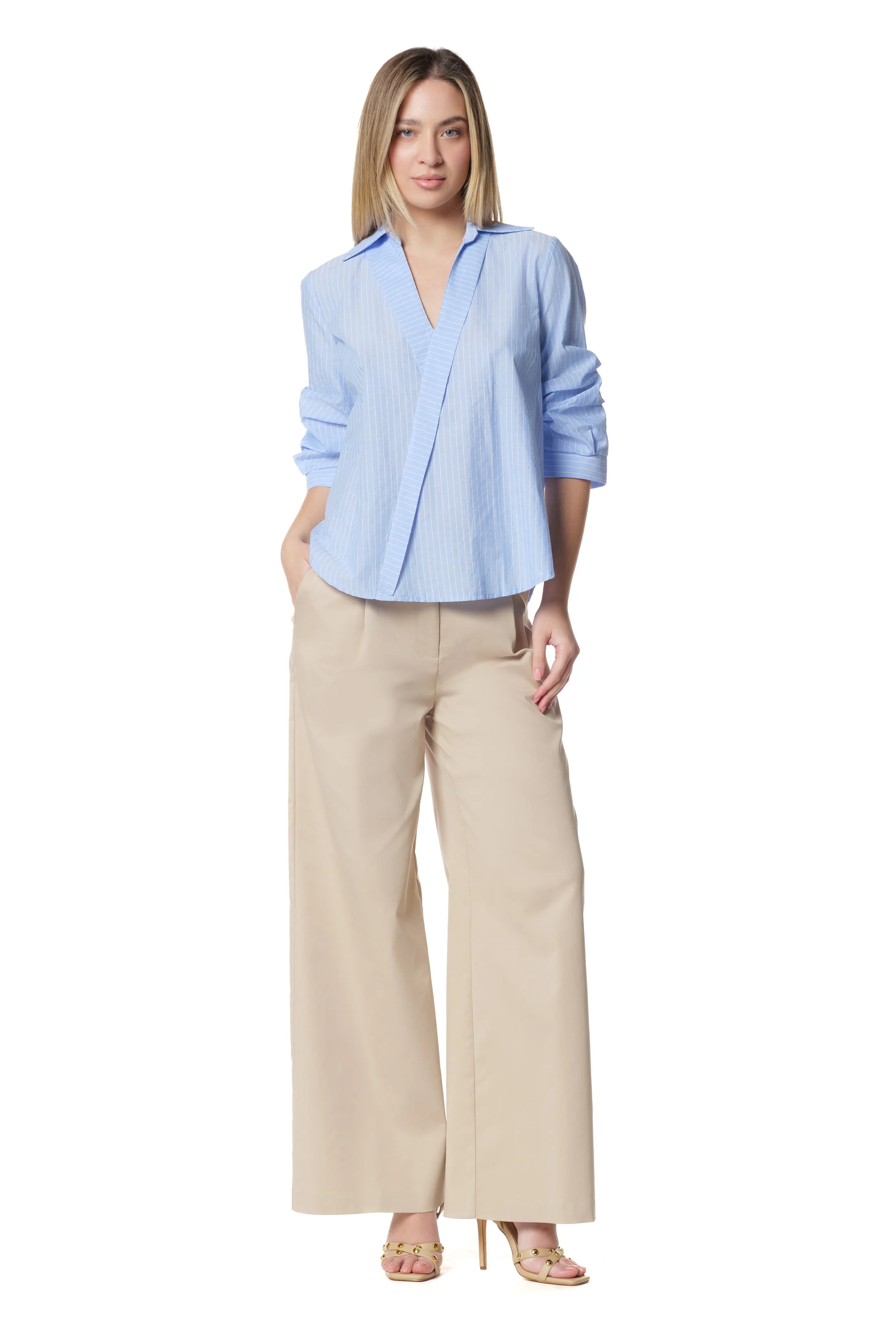 Camicia ZENA incrociata maniche a 3/4 righe - Image 5
