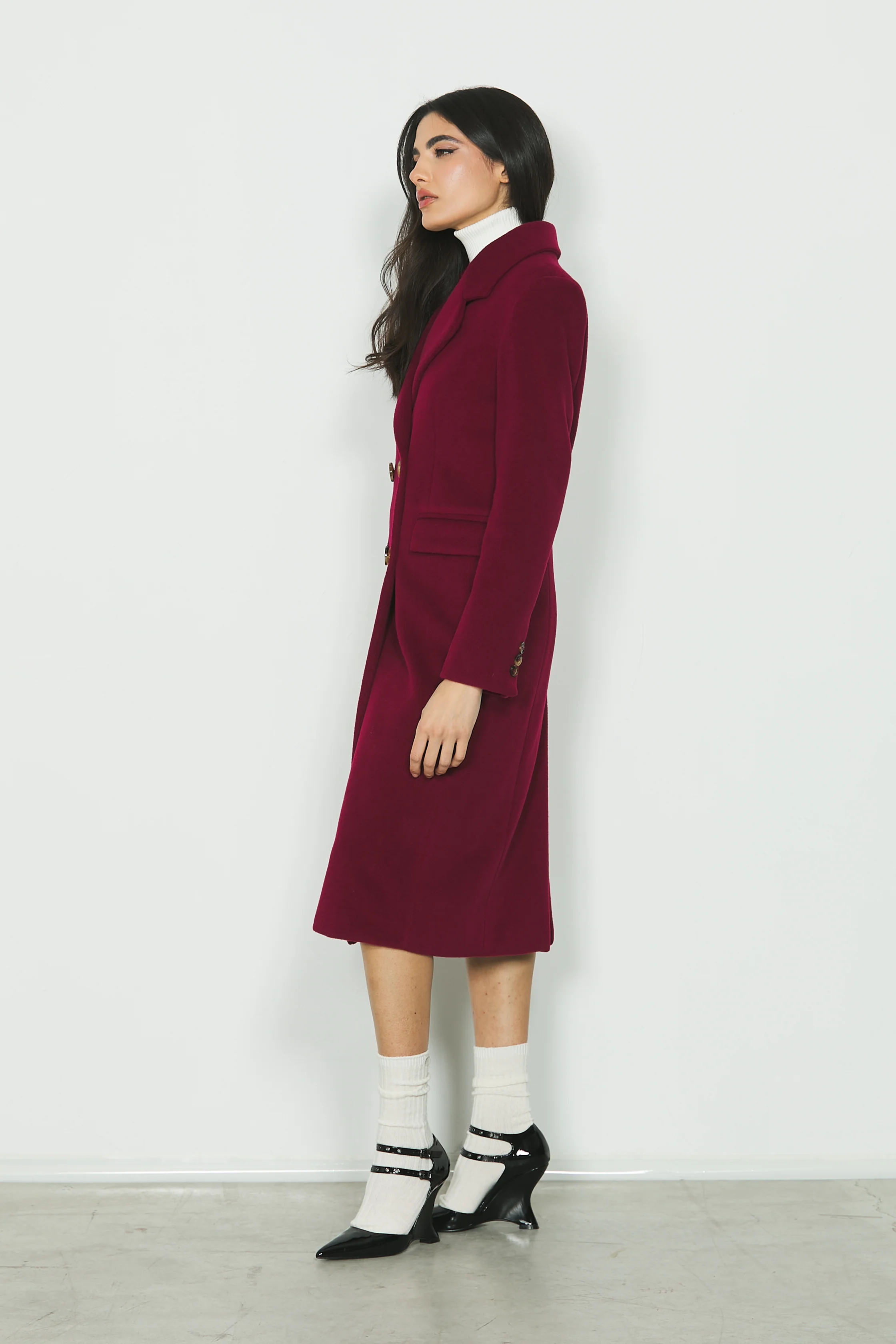 Cappotto LILY lungo manica lunga doppio petto con tasche - Image 3