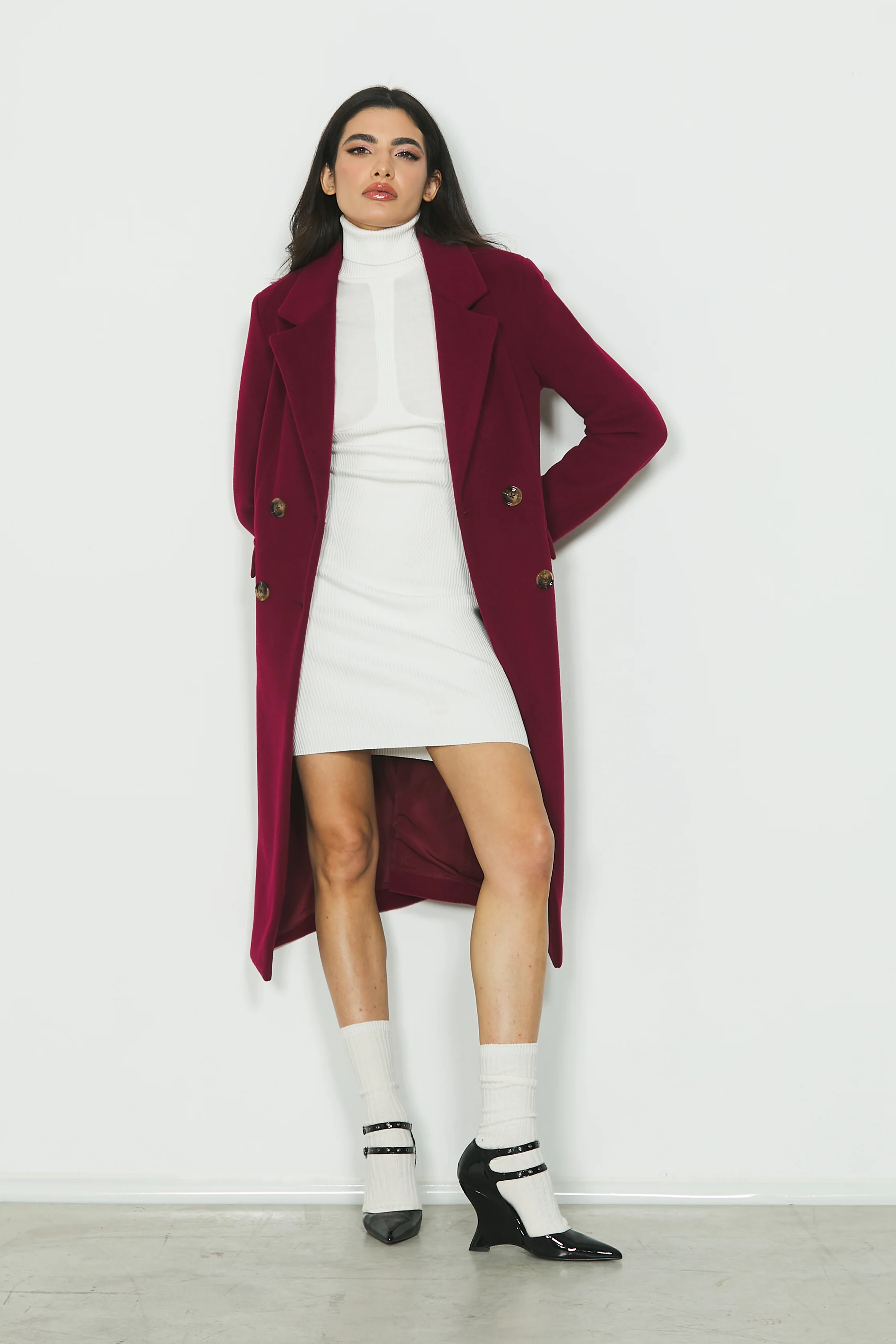 Cappotto LILY lungo manica lunga doppio petto con tasche - Image 5
