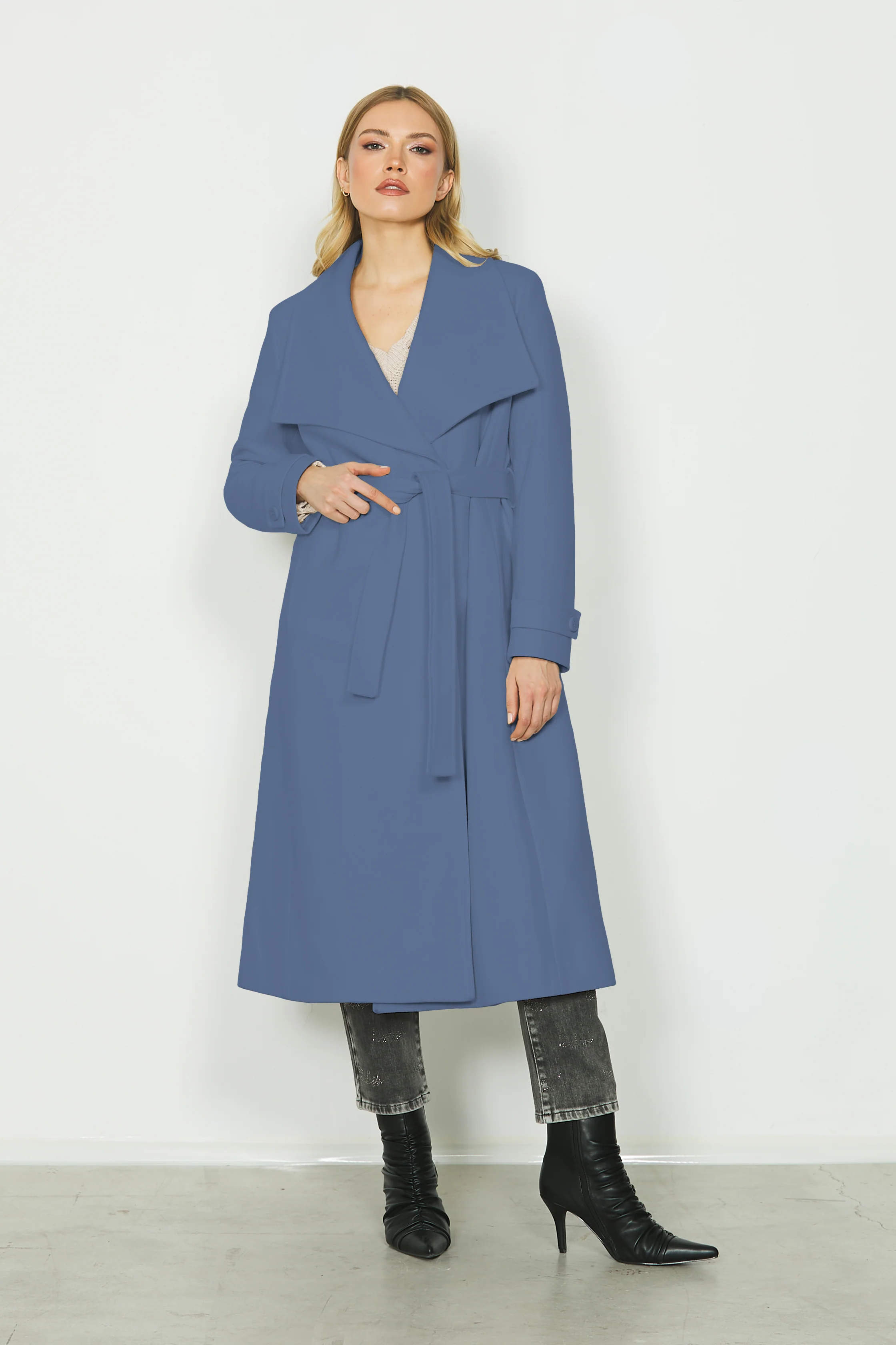 Cappotto RIMMO_BIS lungo manica lunga con collo ampio più cintura - Image 5